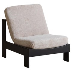 Used Black Wood Frame Lounge Chair in Cream Shearling, France, 20th Century