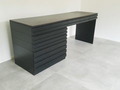 Black Wood & Leather Samarcanda 1970s Desk by V. Magistretti for Poggi