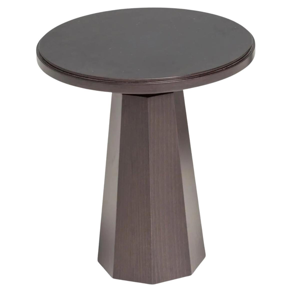Black Wood Pedestal Round Side Table by Kelly Forslund