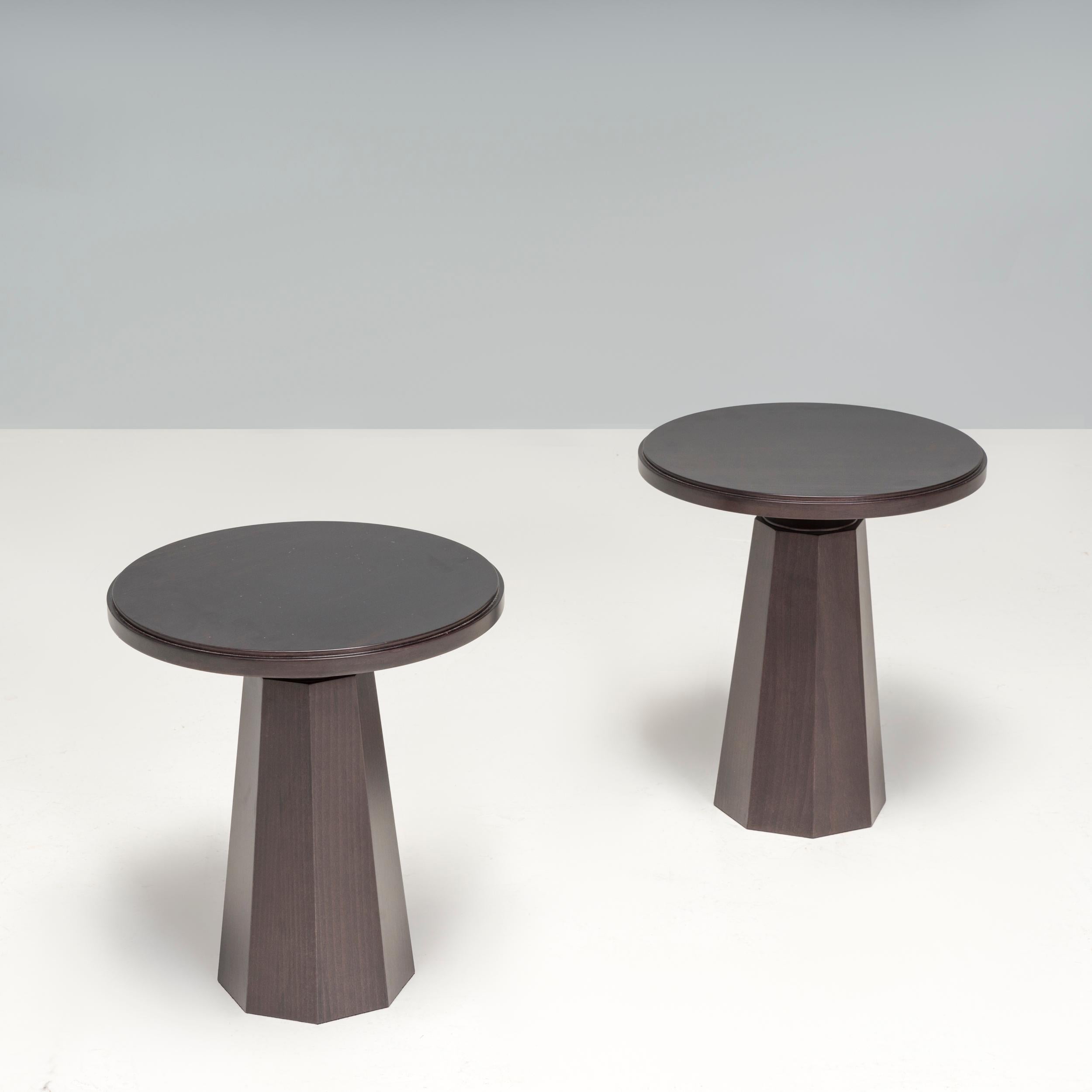 Contemporary Black Wood Pedestal Round Side Tables by Kelly Forslund, Set of Two For Sale