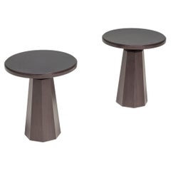 Used Black Wood Pedestal Round Side Tables by Kelly Forslund, Set of Two