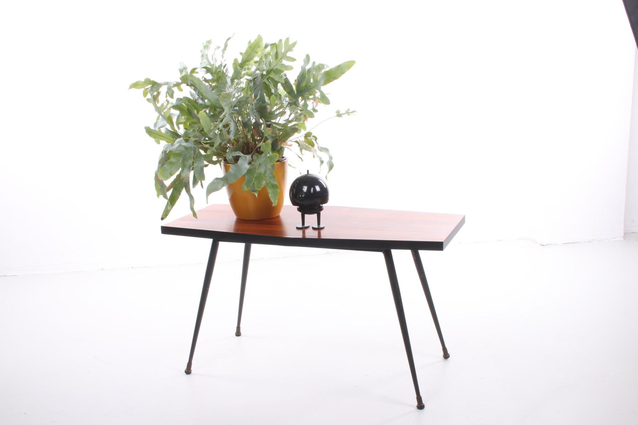 Brass Black wood Plant Table or Side Table with Black Metal Legs, 1960s For Sale