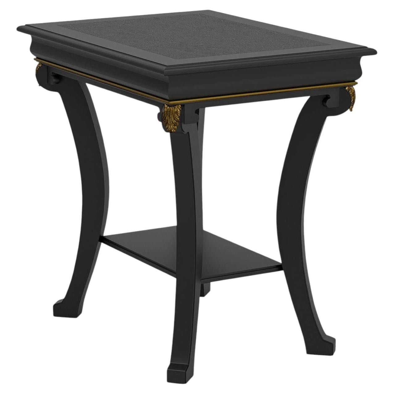 Black Wood Side Table with Leather Top from Studio Privè Collection For Sale