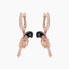 Black Wood, White & Fancy Diamond 18K Rose Gold Gun Earrings