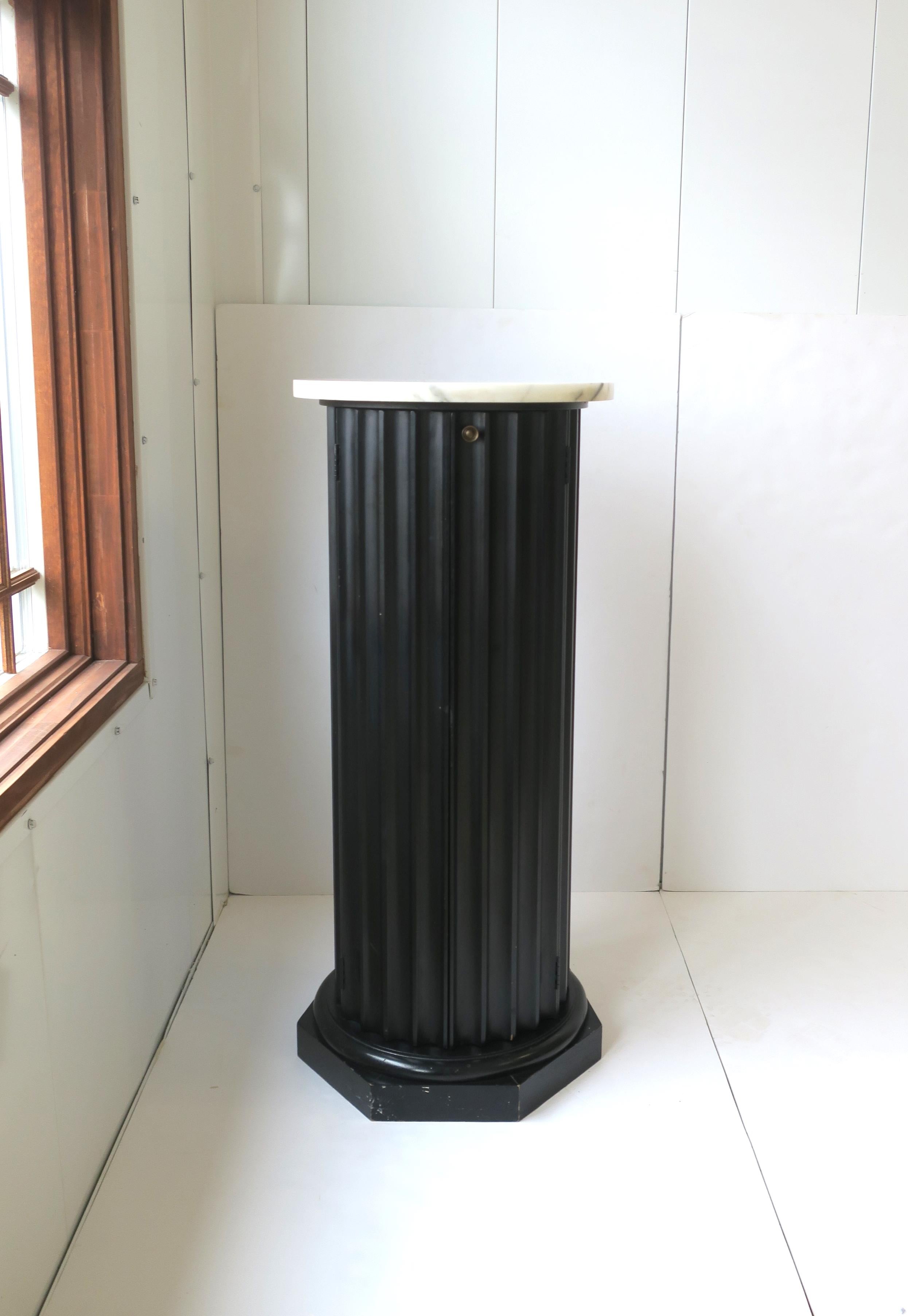Black Neoclassical Style Column Pedestal Pillar Stand Marble Top For Sale 3