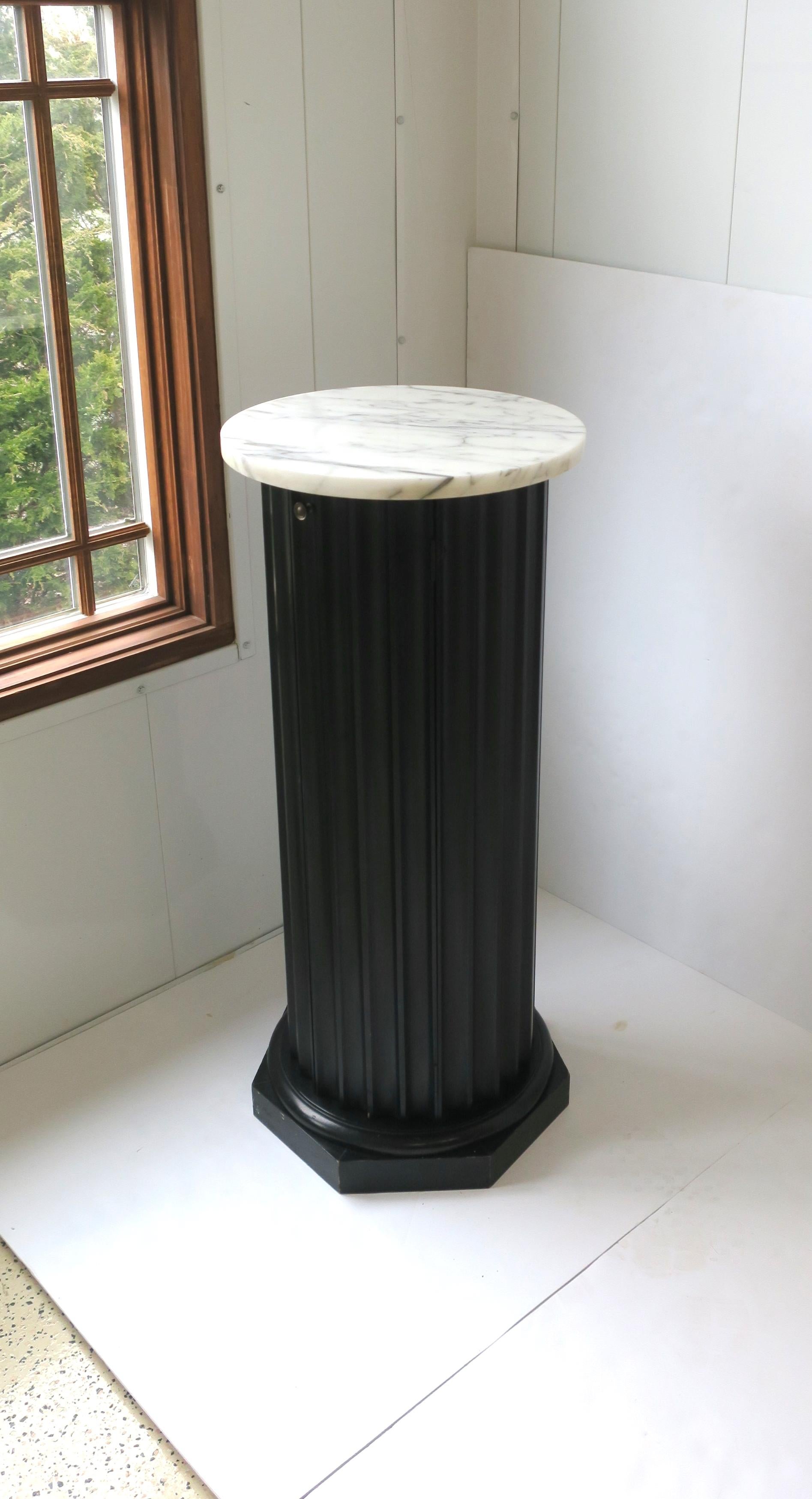 Black Neoclassical Style Column Pedestal Pillar Stand Marble Top For Sale 1