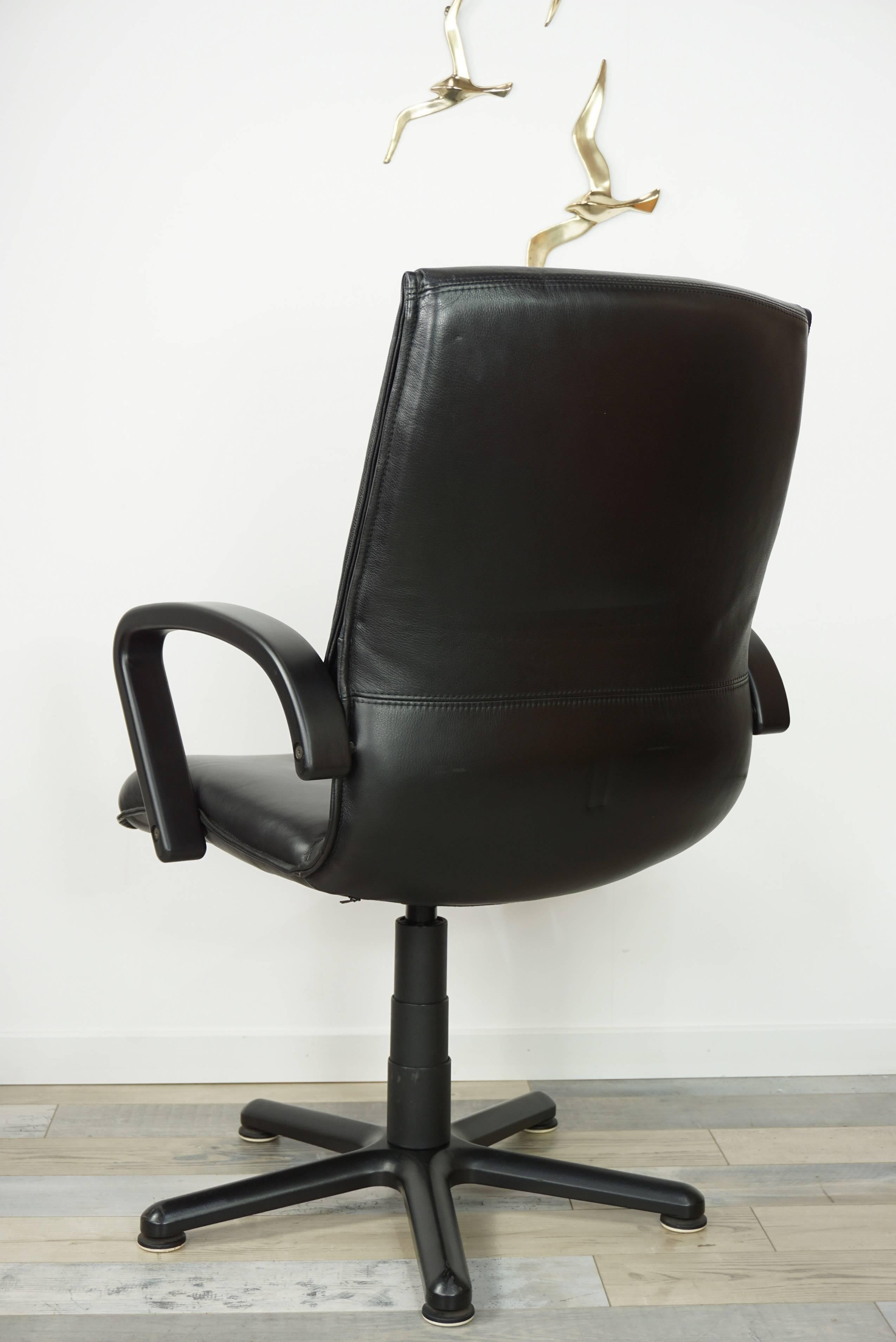 Black Wooden and Black Leather Swivel Office Design Armchair 2