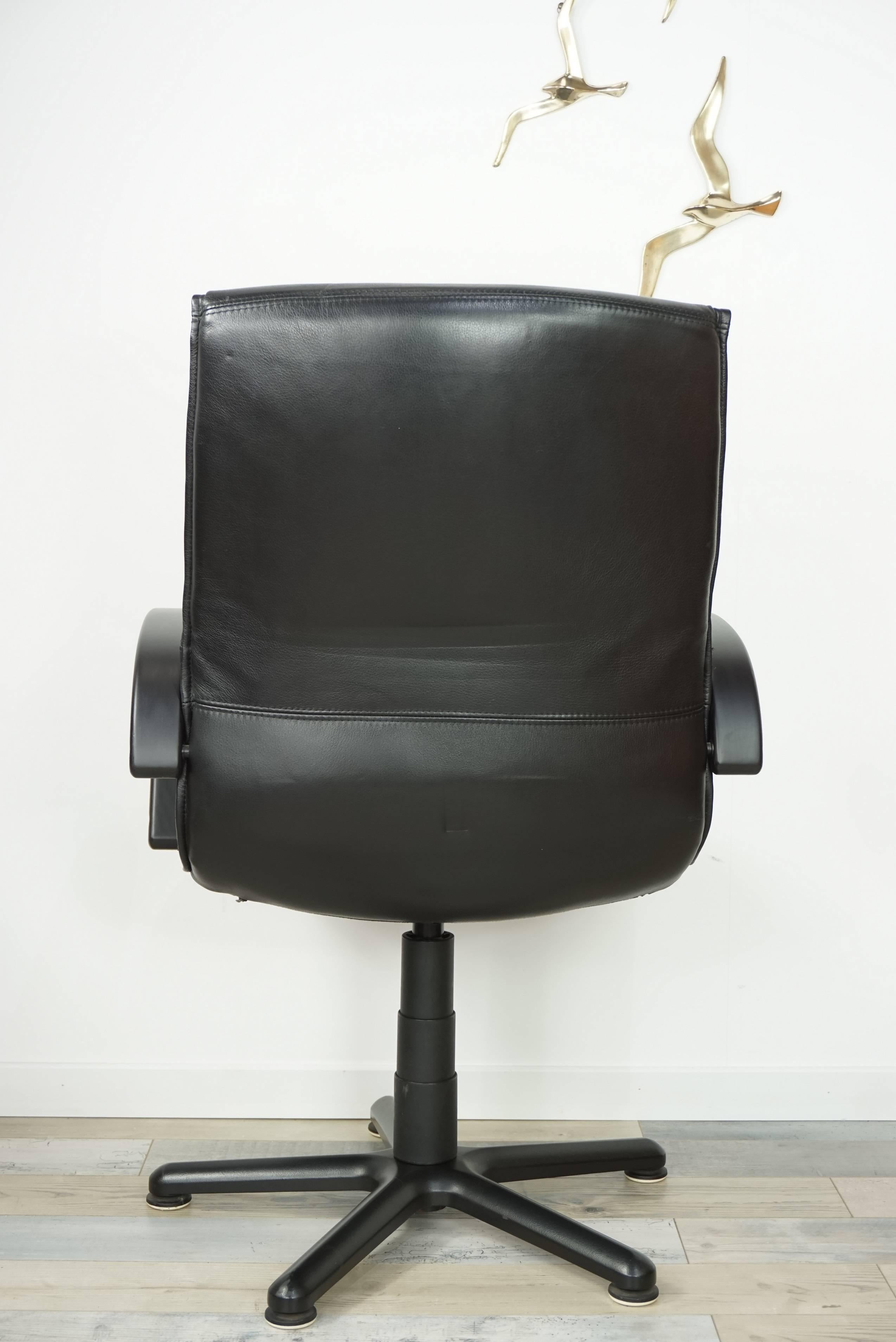Black Wooden and Black Leather Swivel Office Design Armchair 3