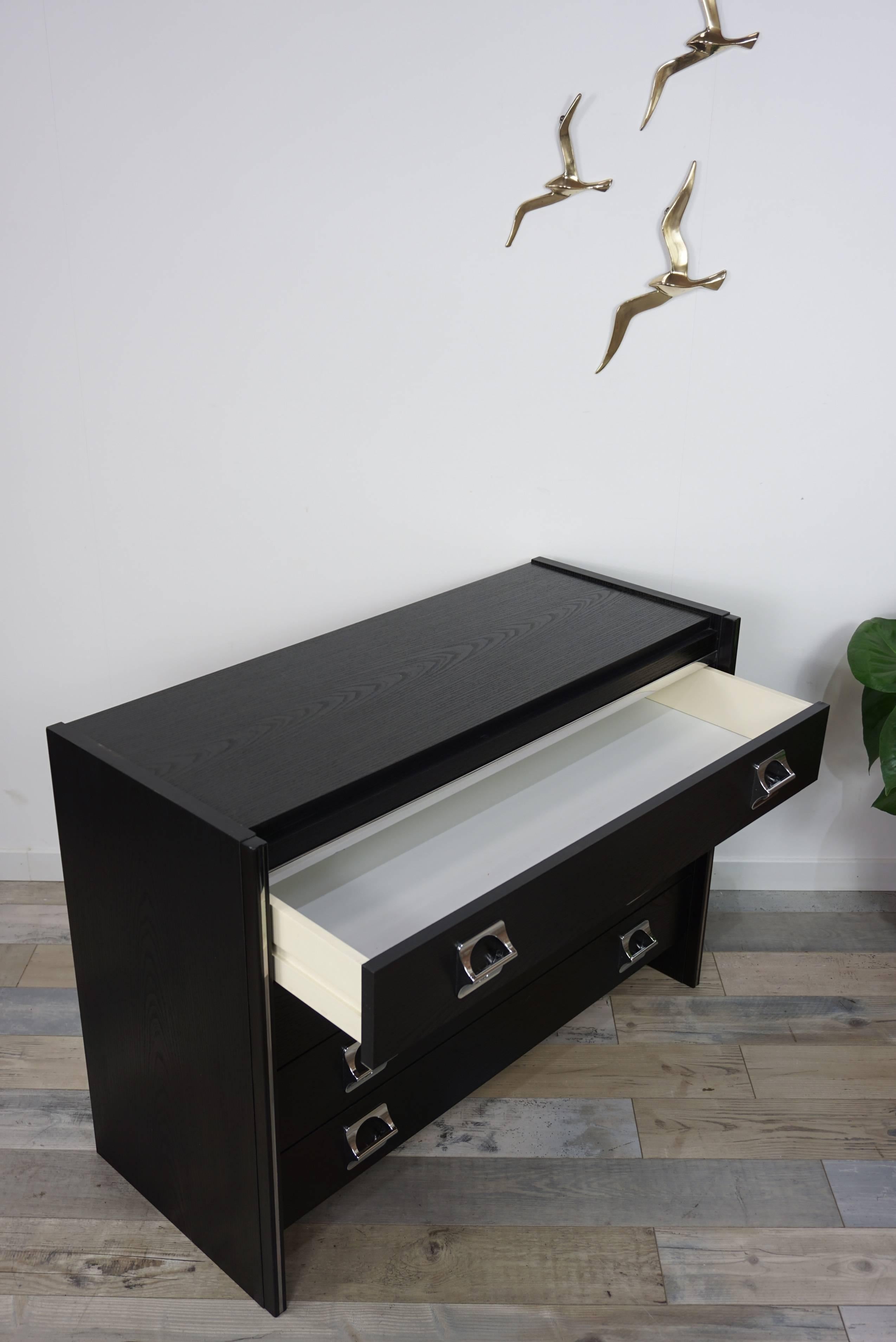 European Black Wooden and Chromed Chest of Drawers