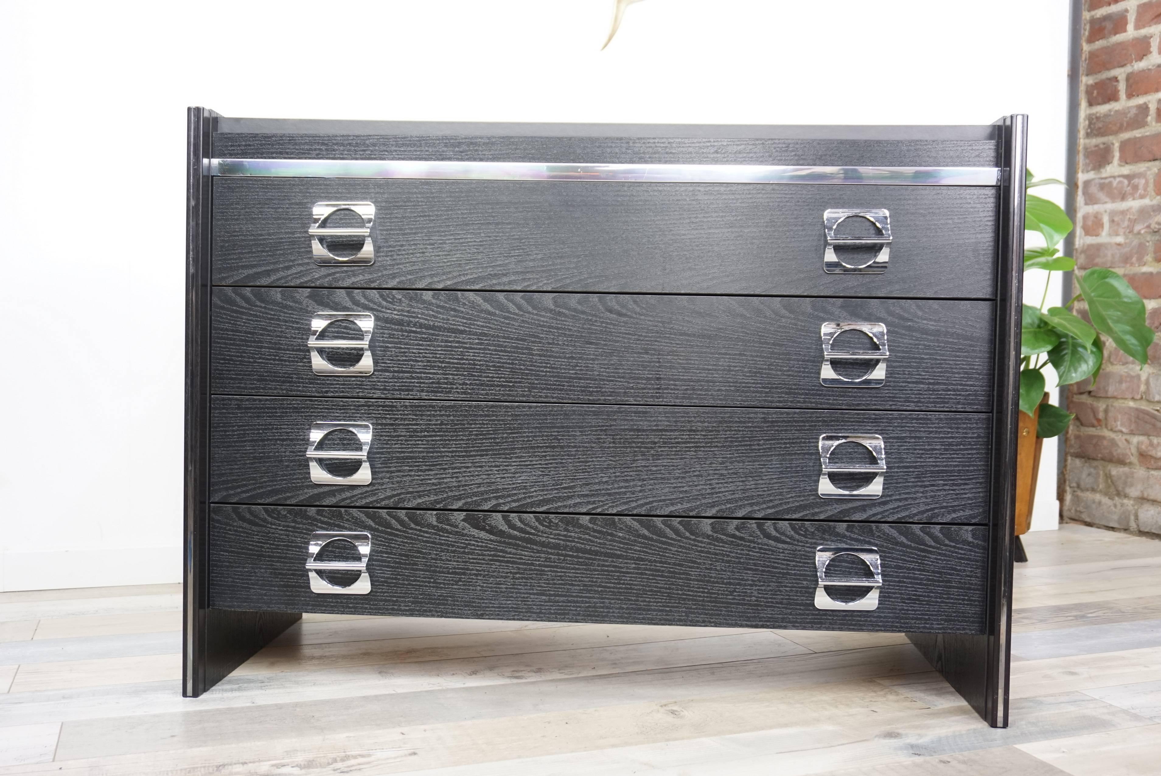 Black Wooden and Chromed Chest of Drawers 1