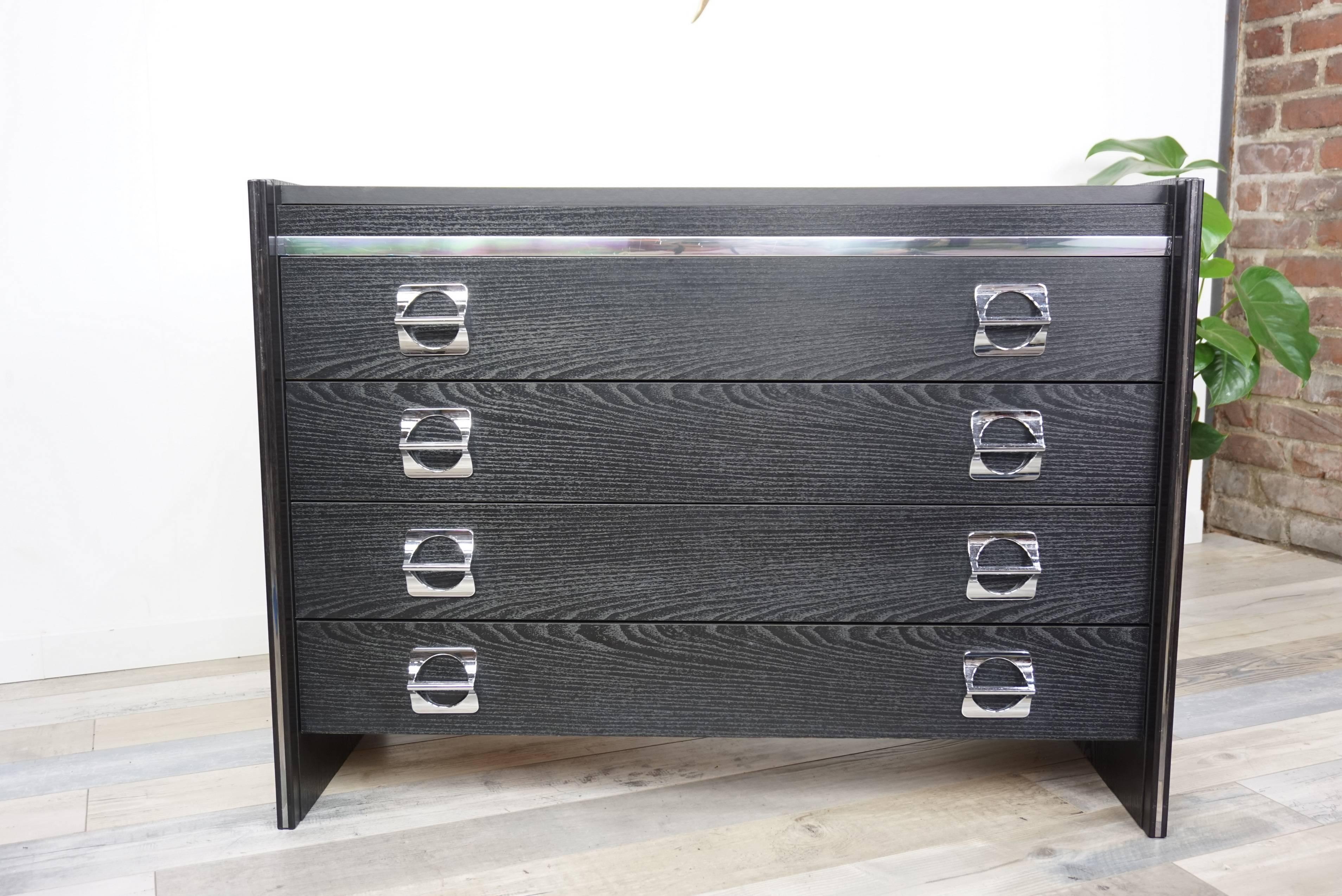 Black Wooden and Chromed Chest of Drawers 2