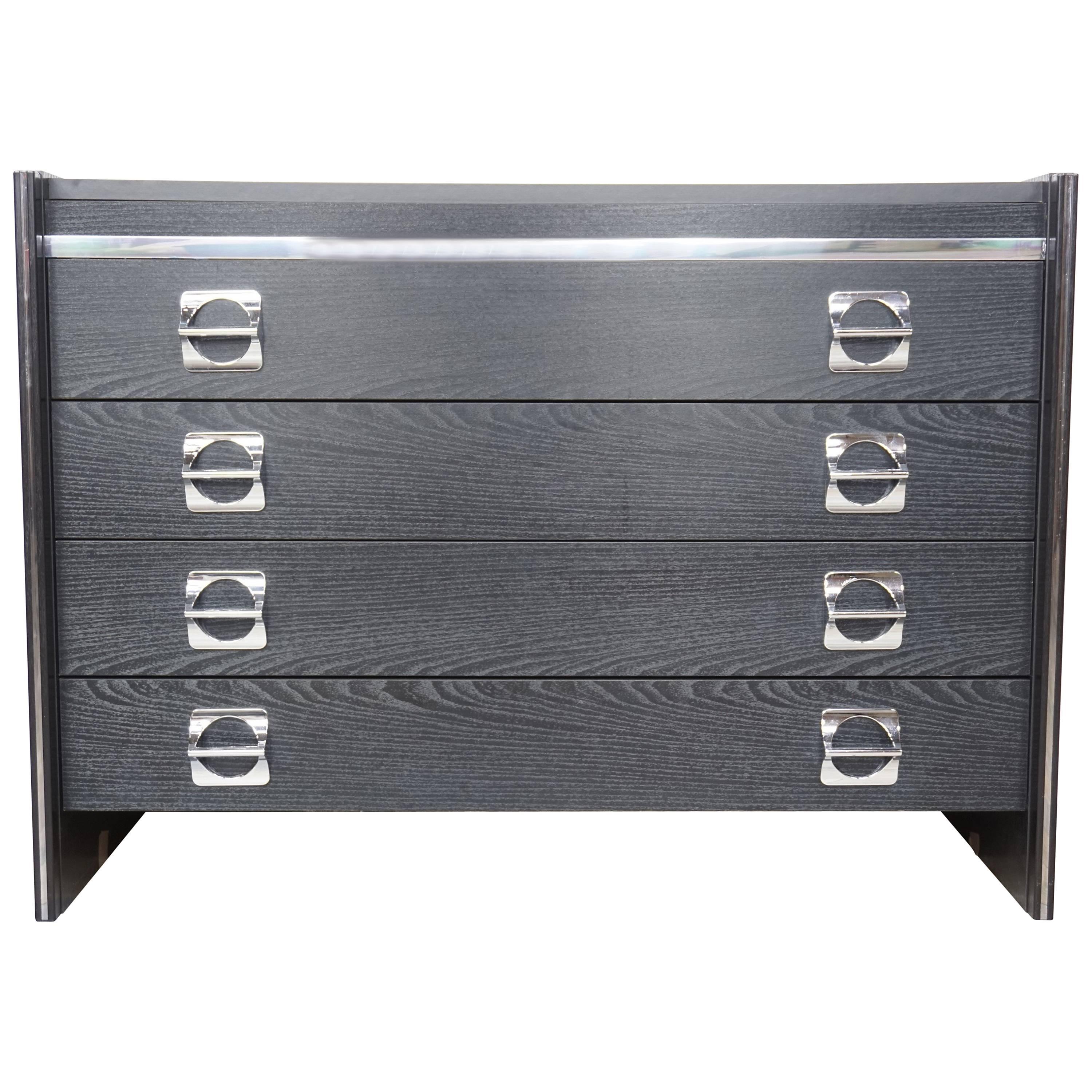 Black Wooden and Chromed Chest of Drawers
