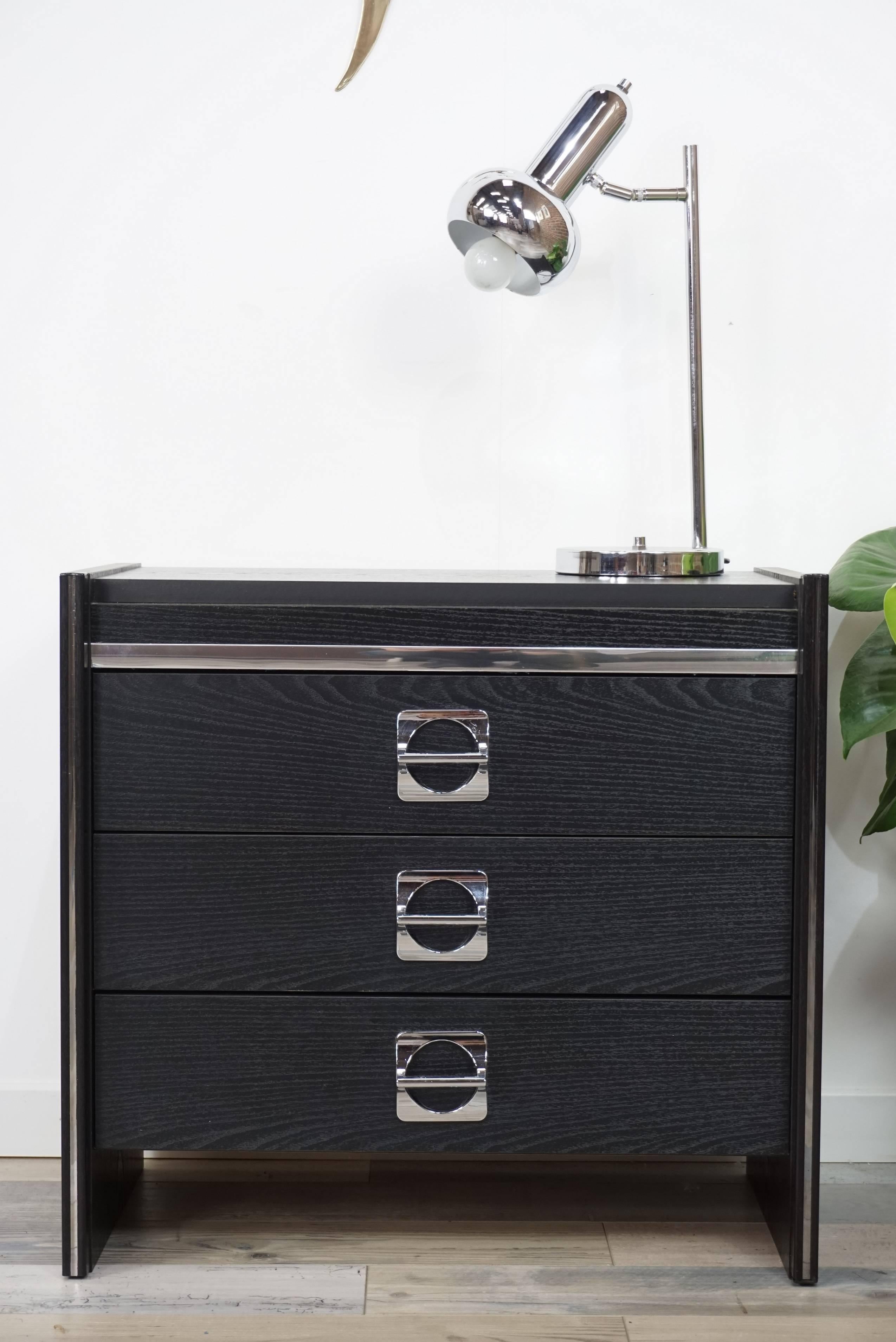 Black Wooden and Chromed Little Chest of Drawers / Bedside Table 2