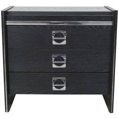 Black Wooden and Chromed Little Chest of Drawers / Bedside Table