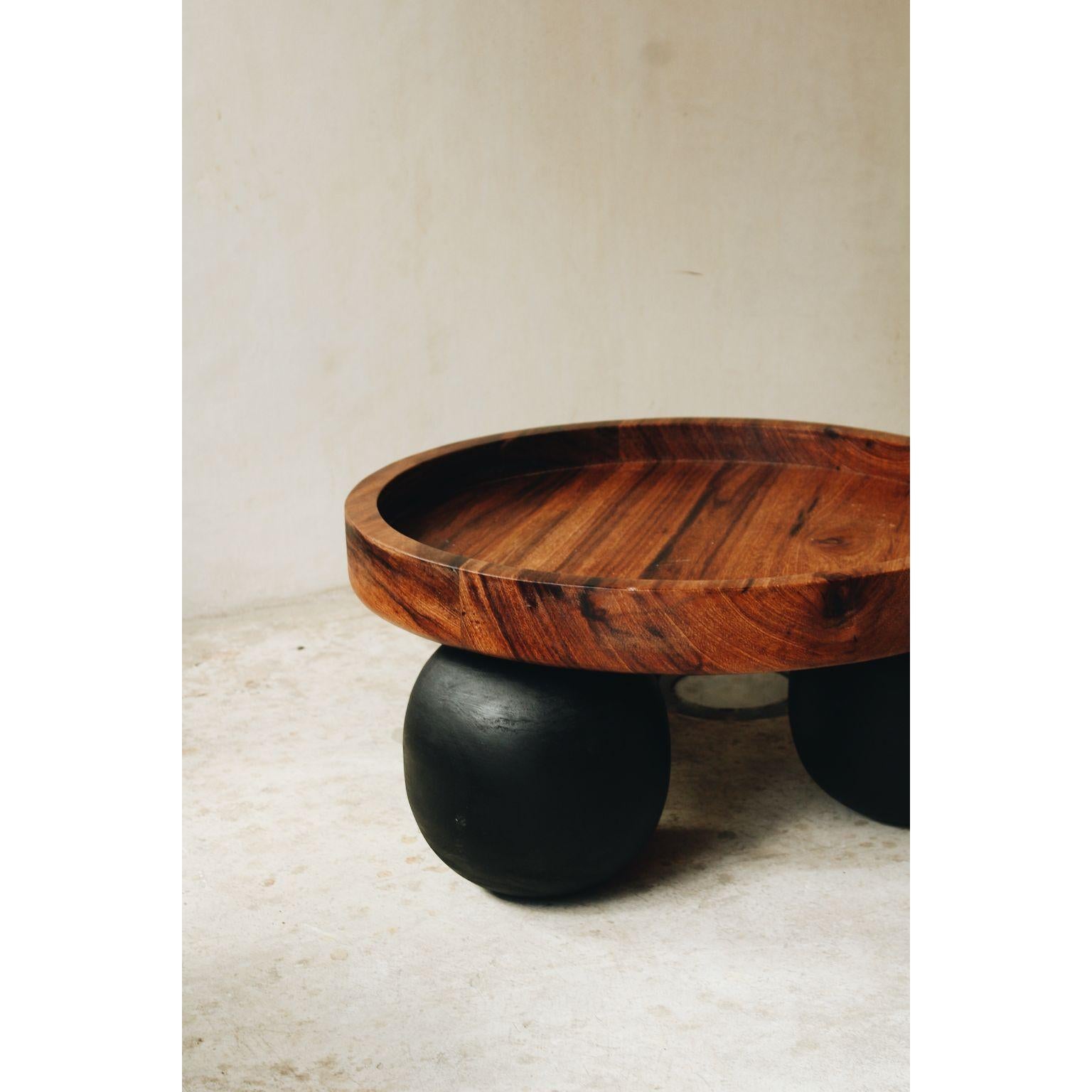 Post-Modern Black Wooden Balls Table with Solid Wood Top by Daniel Orozco For Sale