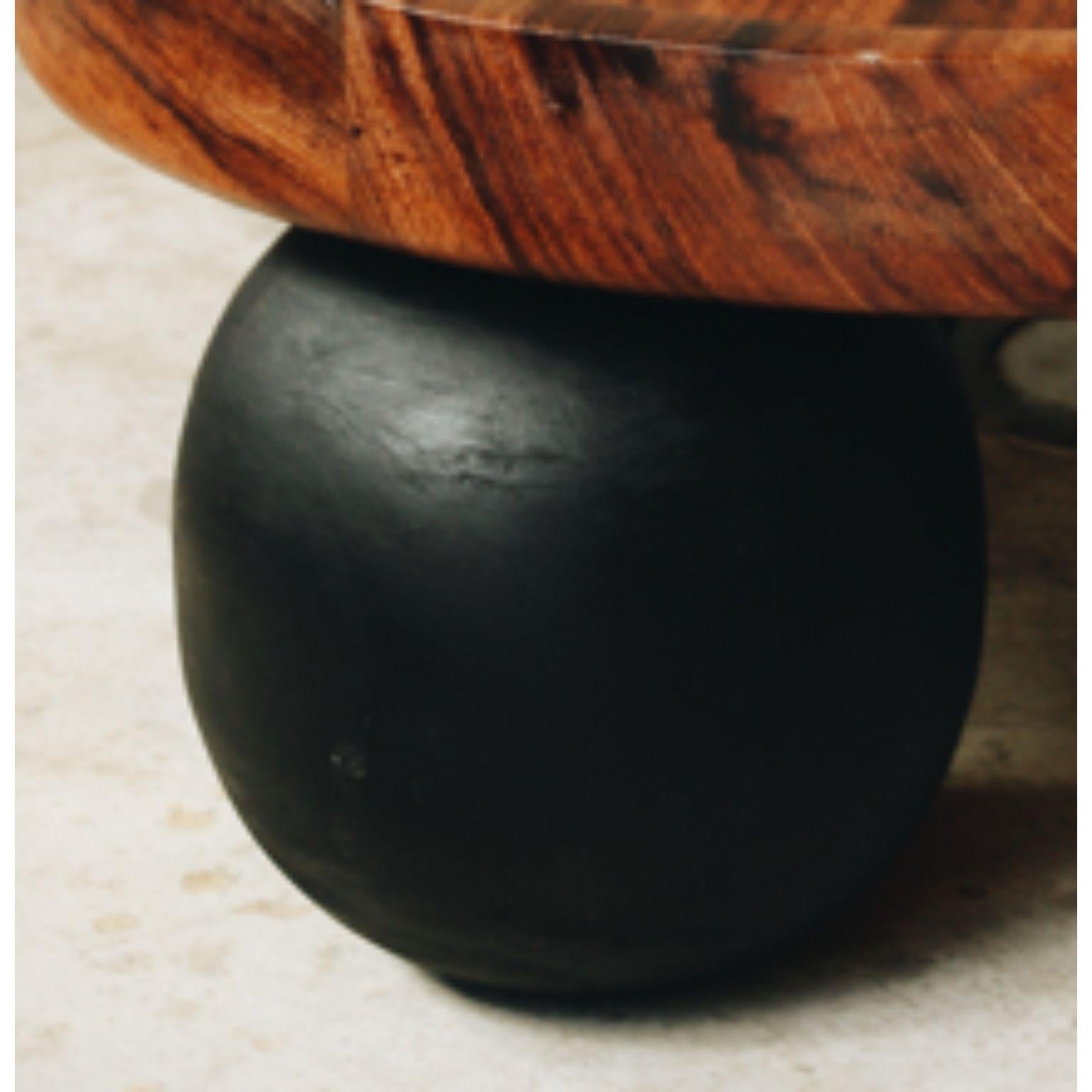 Mexican Black Wooden Balls Table with Solid Wood Top by Daniel Orozco For Sale