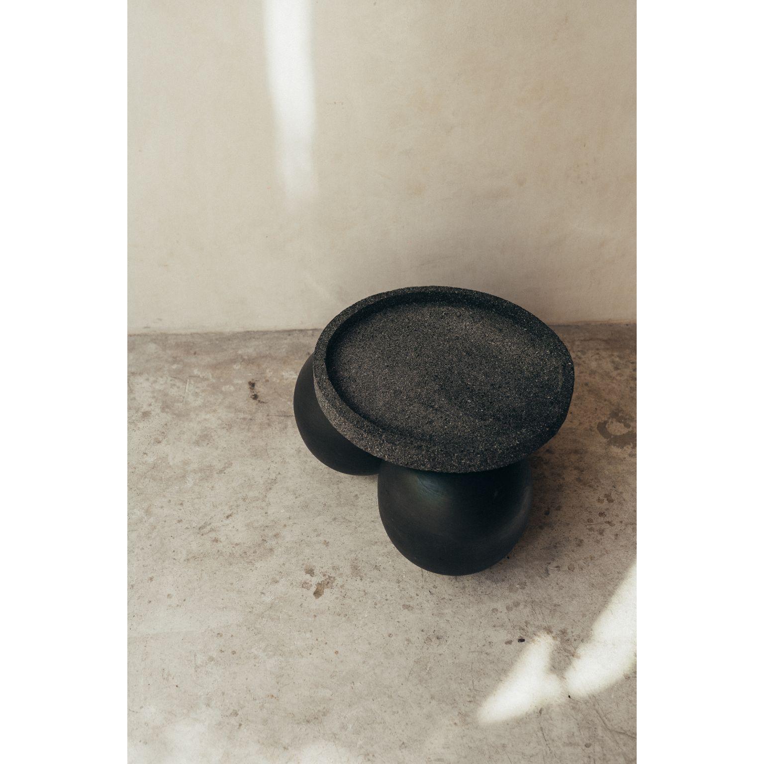 Post-Modern Black Wooden Balls Table with Volcanic Stone Cover by Daniel Orozco For Sale