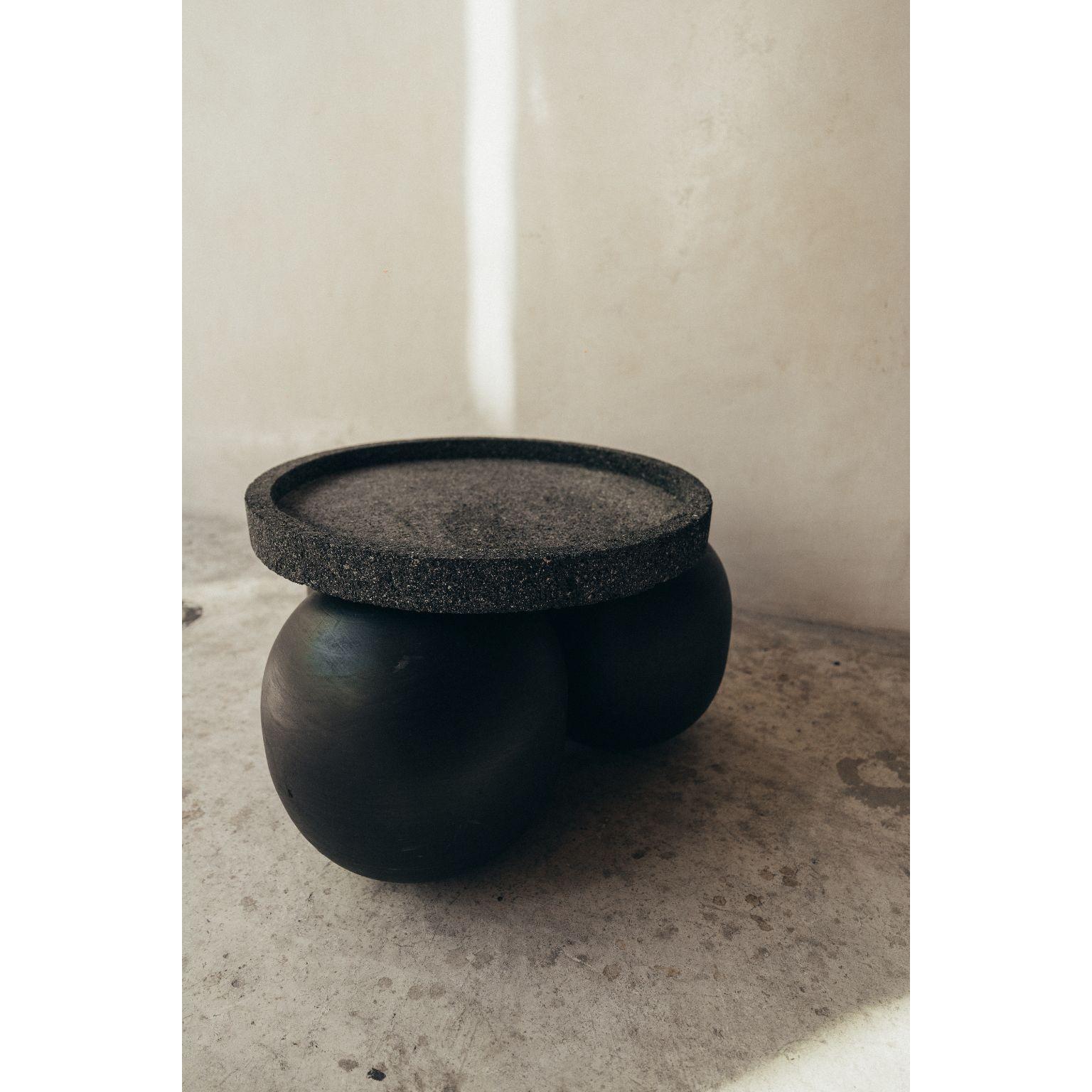 Black Wooden Balls Table with Volcanic Stone Cover by Daniel Orozco In New Condition For Sale In Geneve, CH