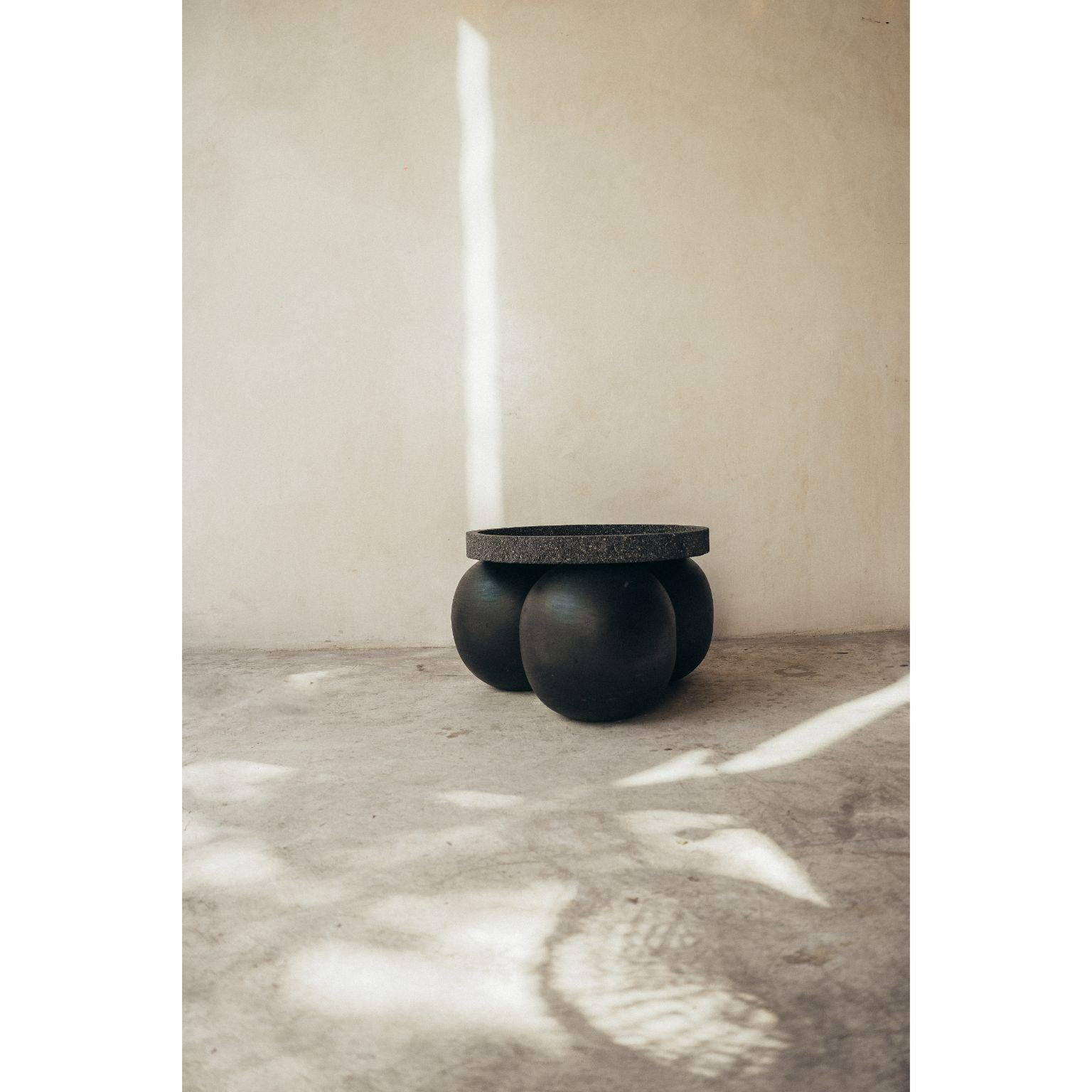 Contemporary Black Wooden Balls Table with Volcanic Stone Cover by Daniel Orozco For Sale