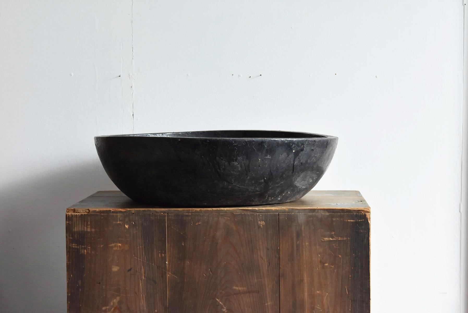 Black Wooden Bowl / Large Wooden Tool Used by Japanese Lacquer Craftsmen 11