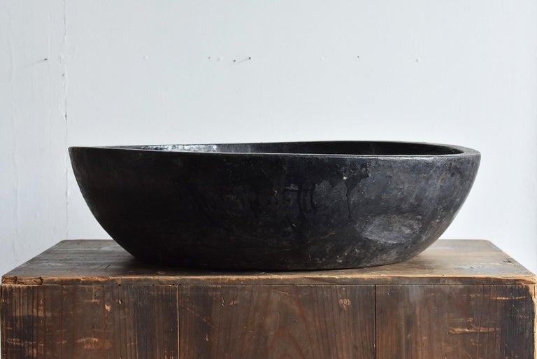 Black Wooden Bowl / Large Wooden Tool Used by Japanese Lacquer