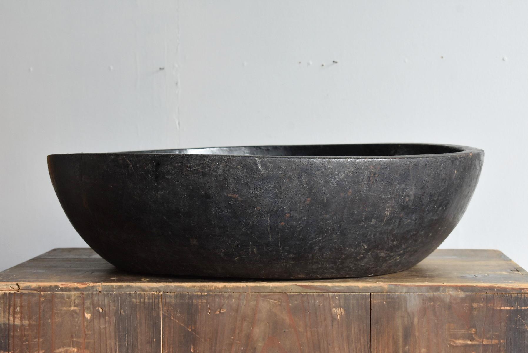 Meiji Black Wooden Bowl / Large Wooden Tool Used by Japanese Lacquer Craftsmen