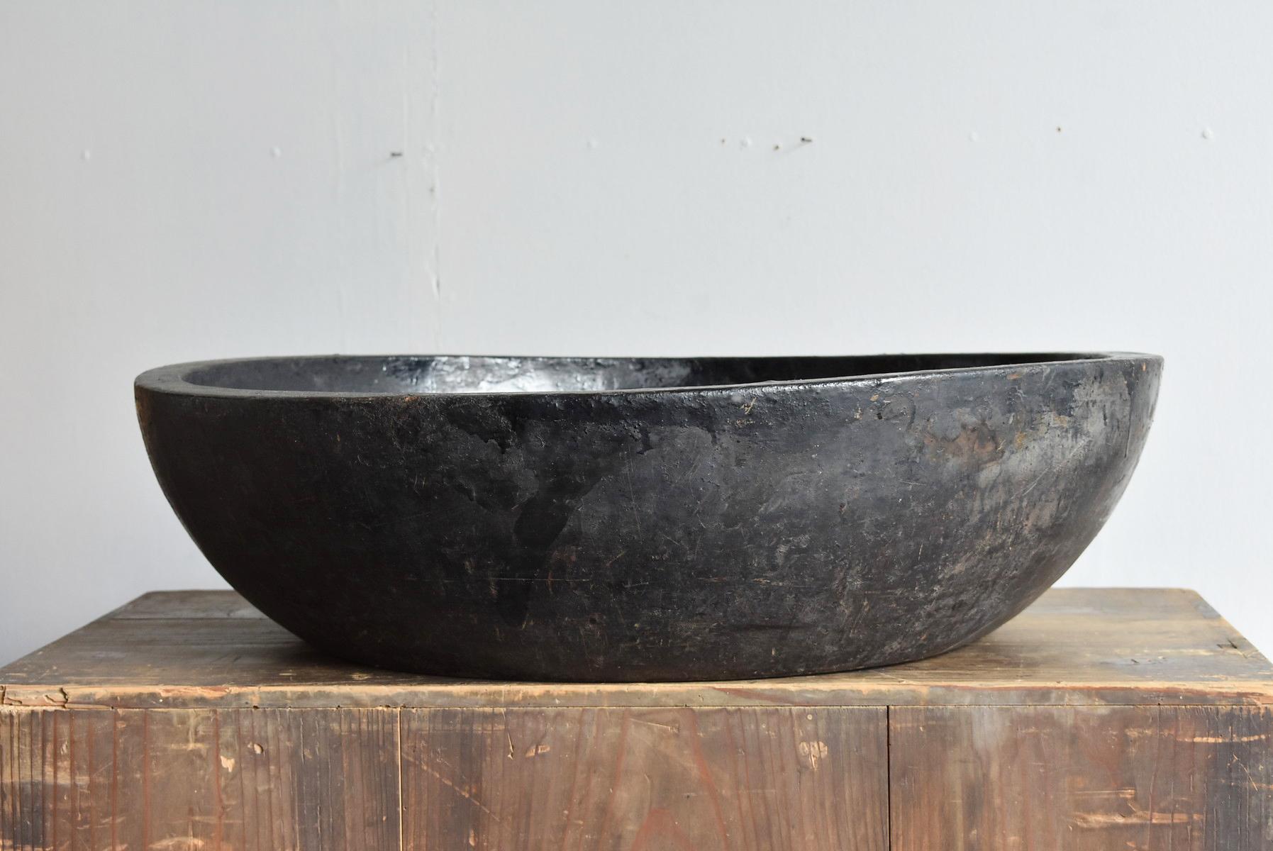 Lacquered Black Wooden Bowl / Large Wooden Tool Used by Japanese Lacquer Craftsmen