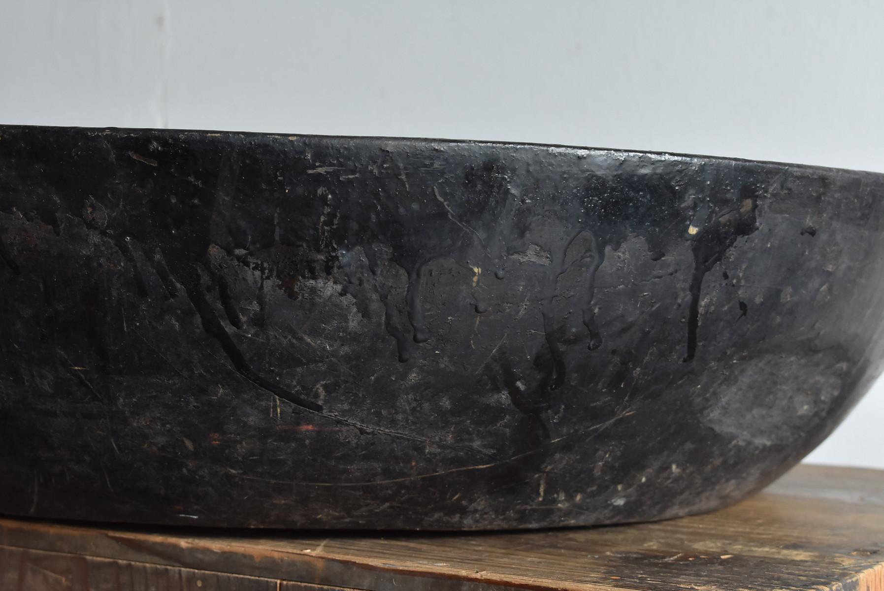 19th Century Black Wooden Bowl / Large Wooden Tool Used by Japanese Lacquer Craftsmen