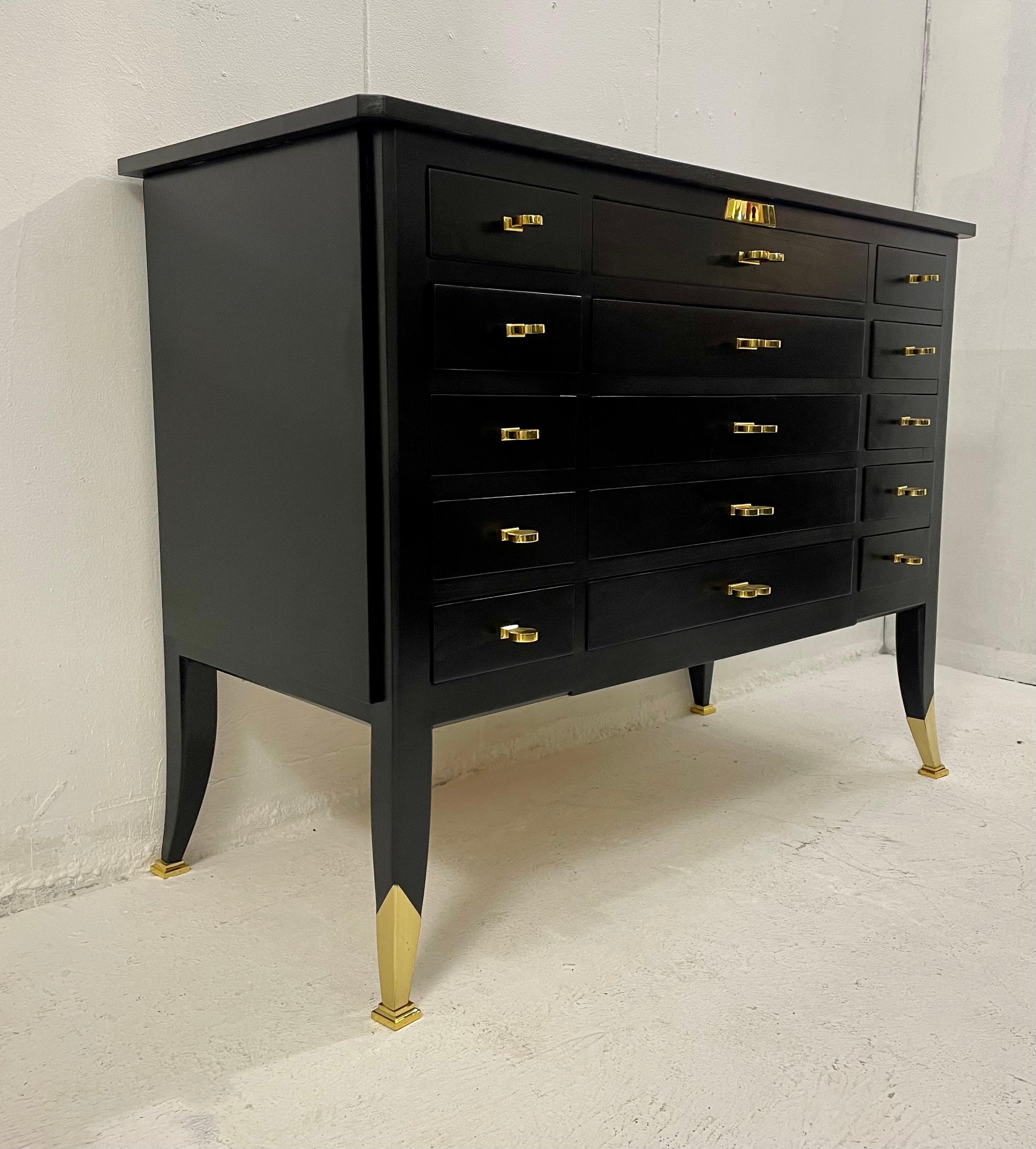 Mid-Century Modern Black Wooden Chest of Drawers, France, 1940s