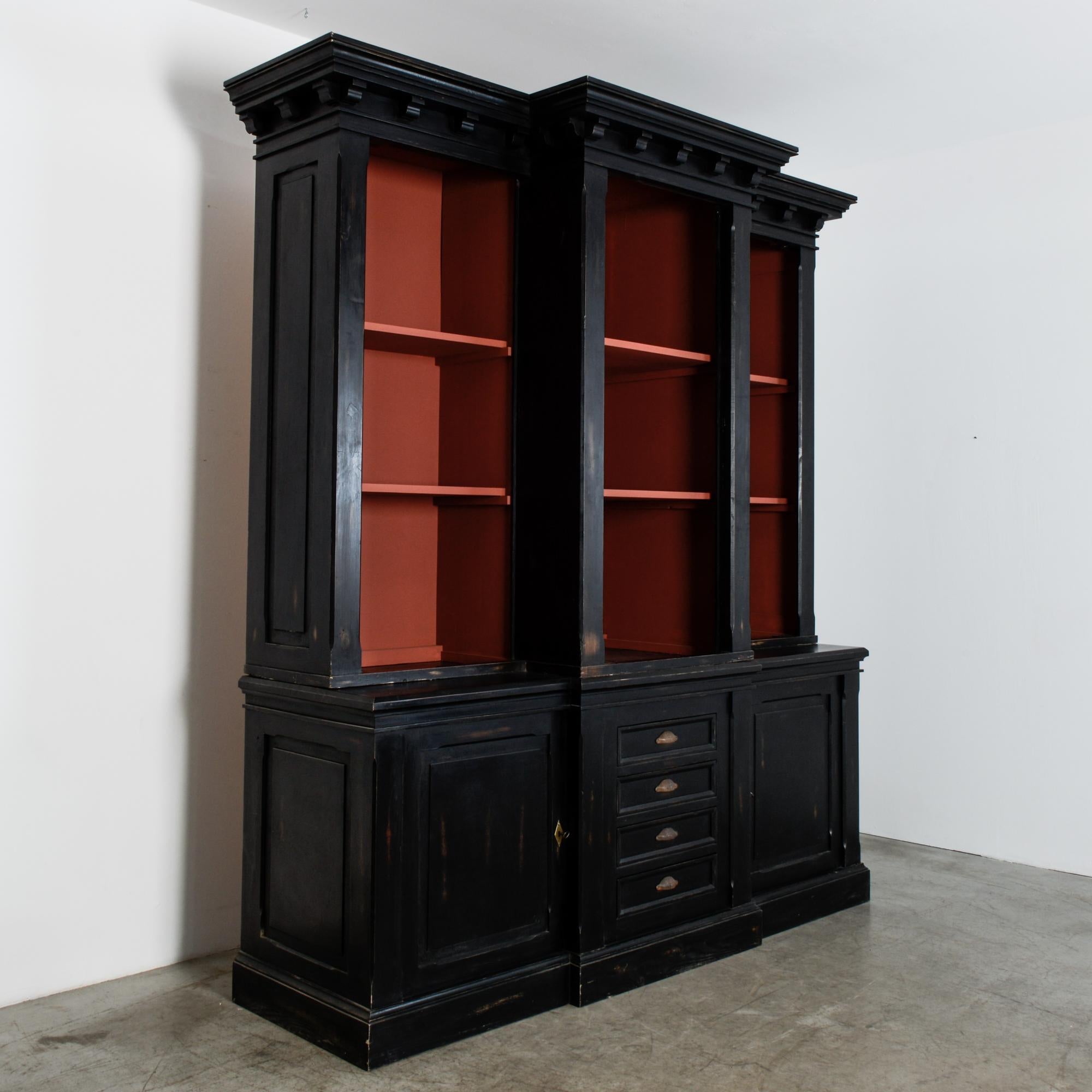 Neoclassical Black Wooden Display Cabinet