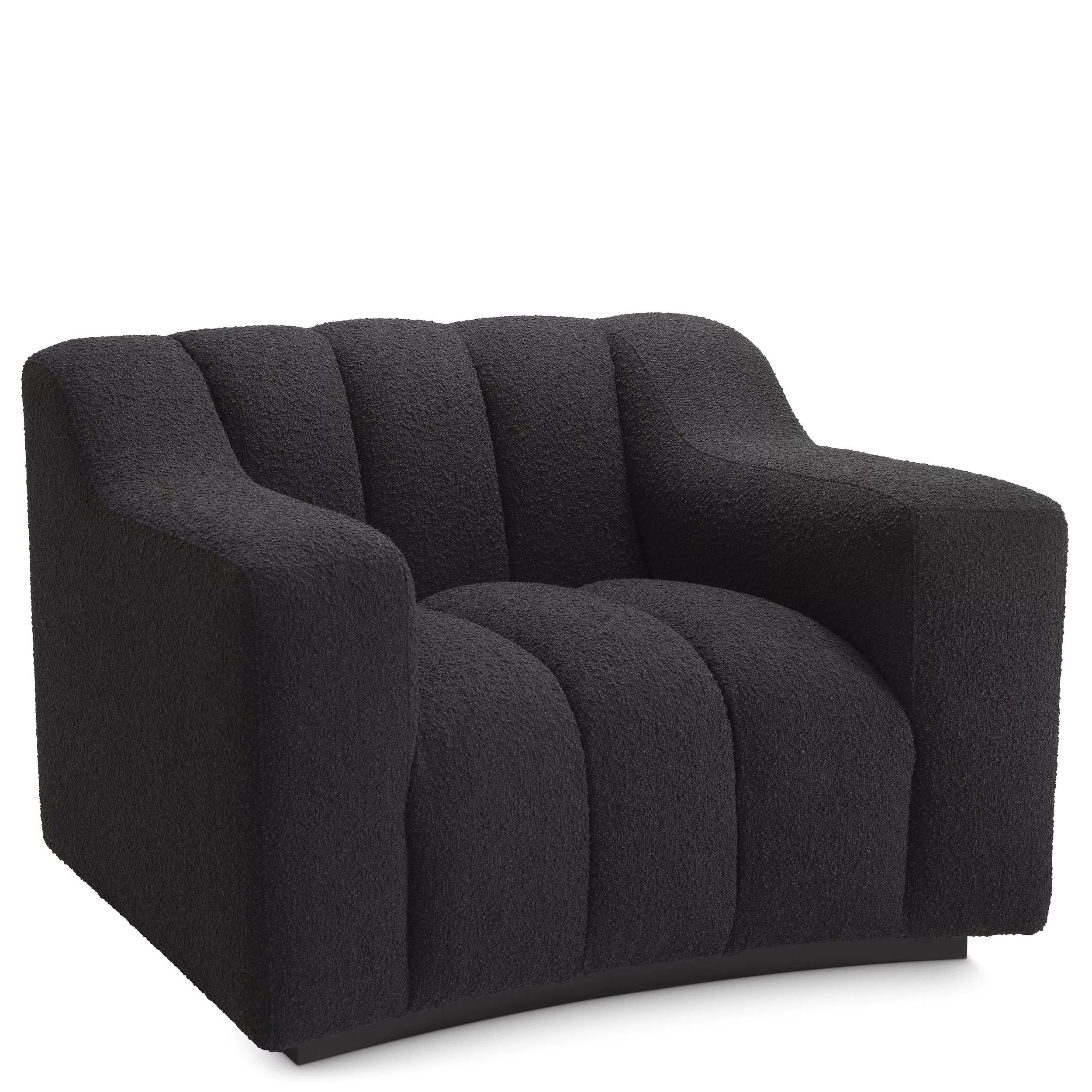 Sessel mit schwarzen Holzfüßen und schwarzem Boucl-Stoff (Moderne der Mitte des Jahrhunderts) im Angebot