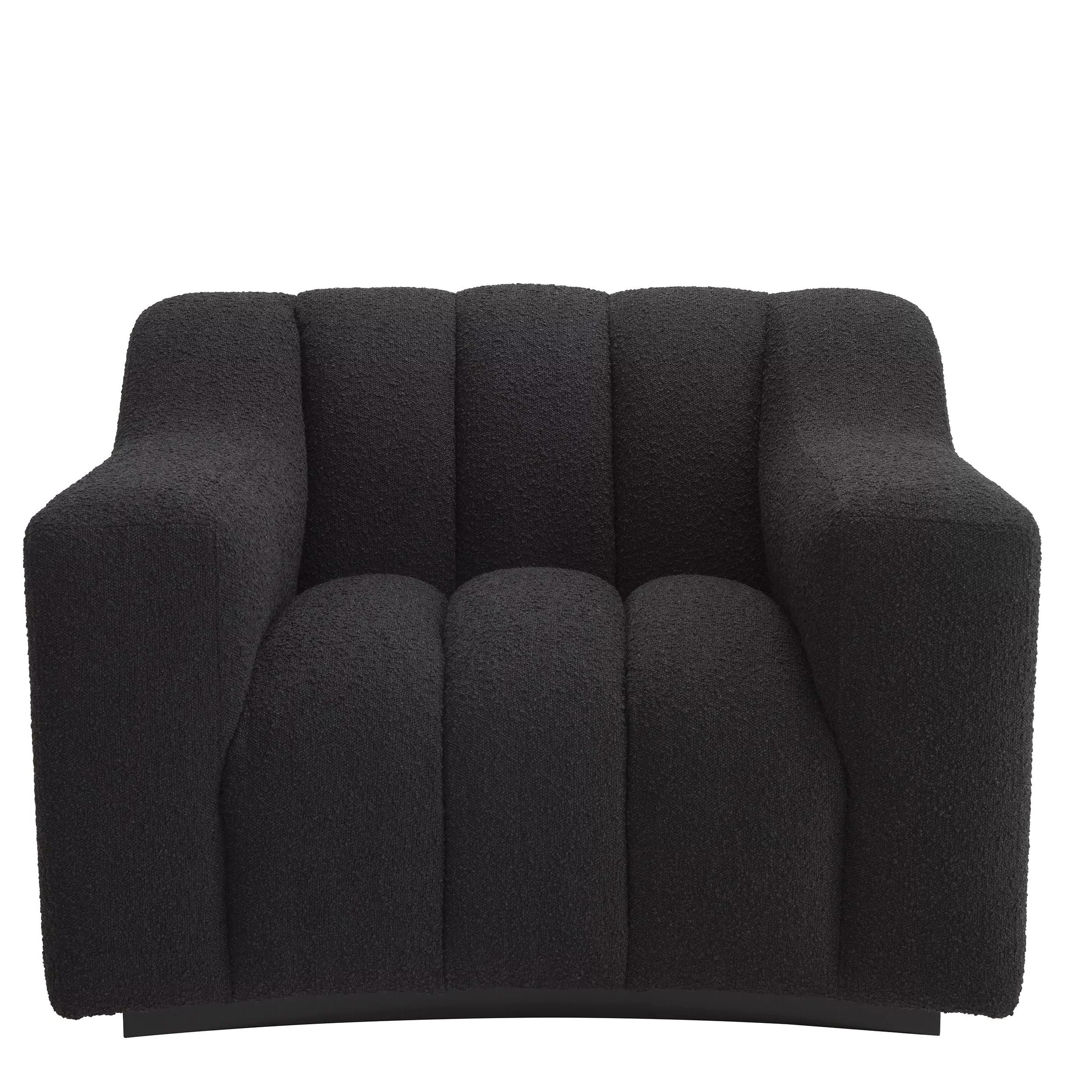 Contemporary Black Wooden Feet and Black Bouclé Fabric Armchair For Sale