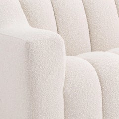 Black Wooden Feet with Beige Bouclé Fabric Curved and Large Sofa