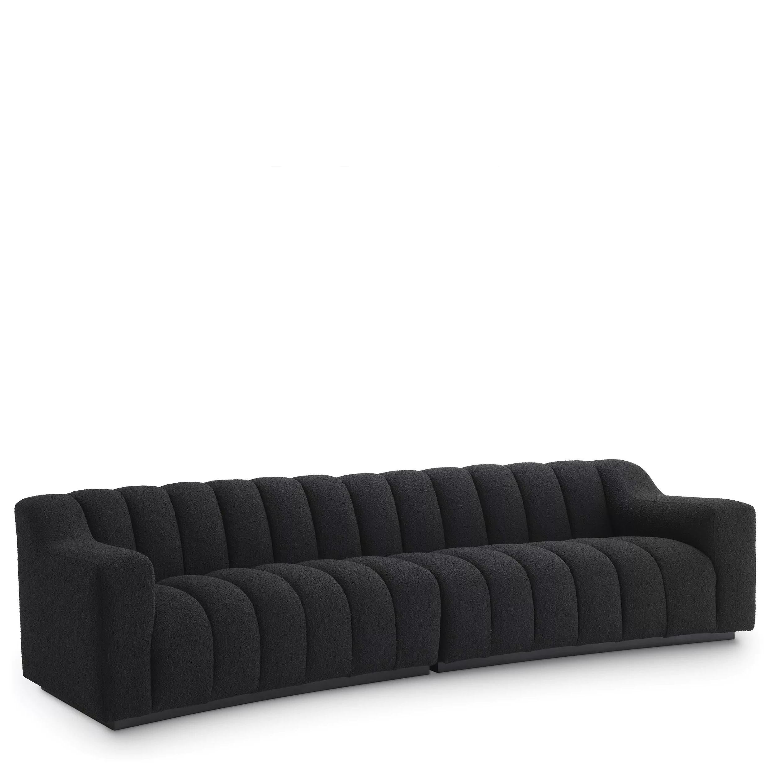 Schwarze Holzfüße mit schwarzem Bouclé-Stoff geschwungen und großes Sofa im Zustand „Neu“ im Angebot in Tourcoing, FR