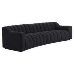 Black Wooden Feet with Black Bouclé Fabric Curved and Large Sofa