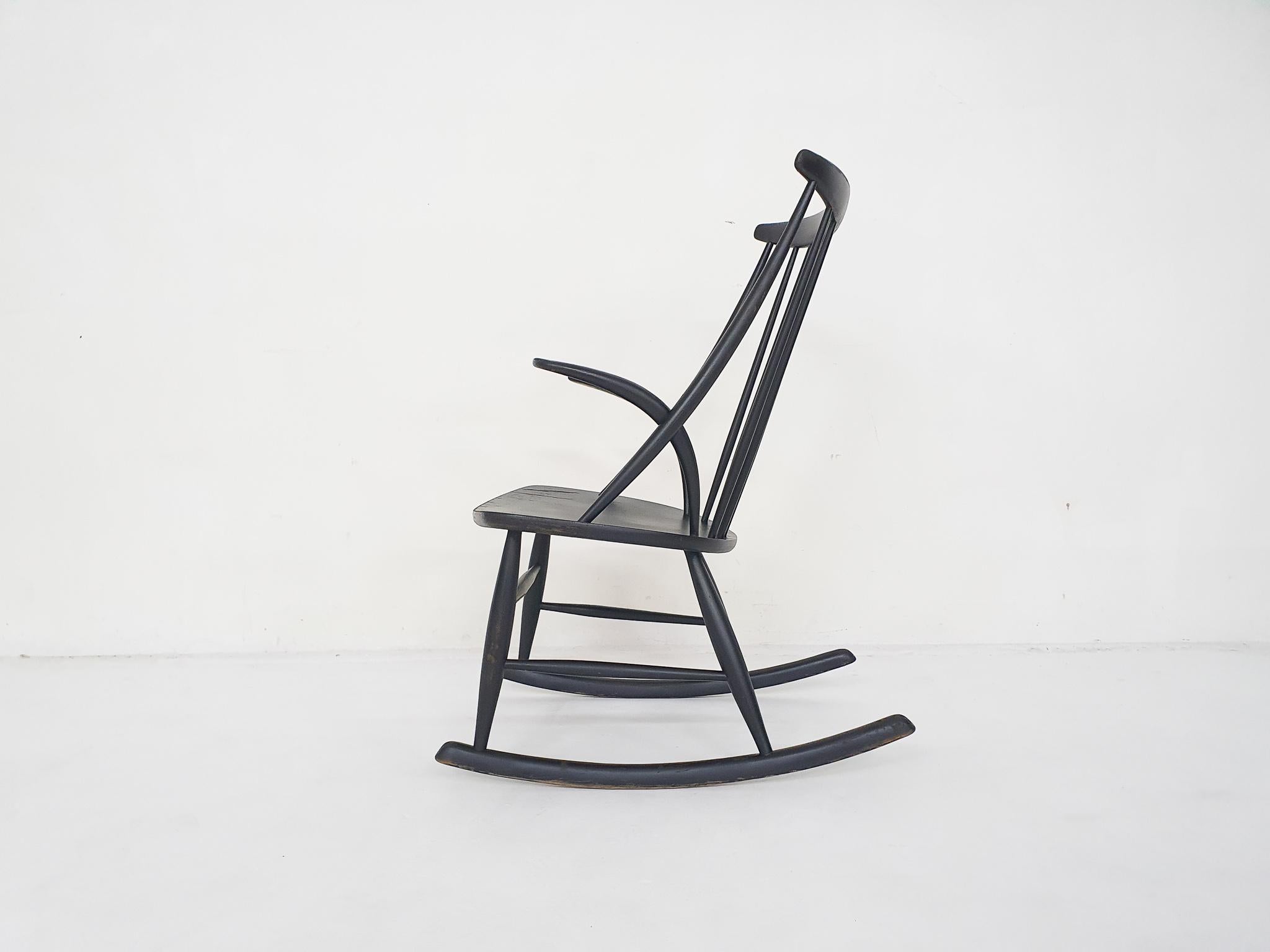 Black Wooden Rocking Chair by Illum Wikkelso for Niels Eilersen Model IW3 For Sale 1