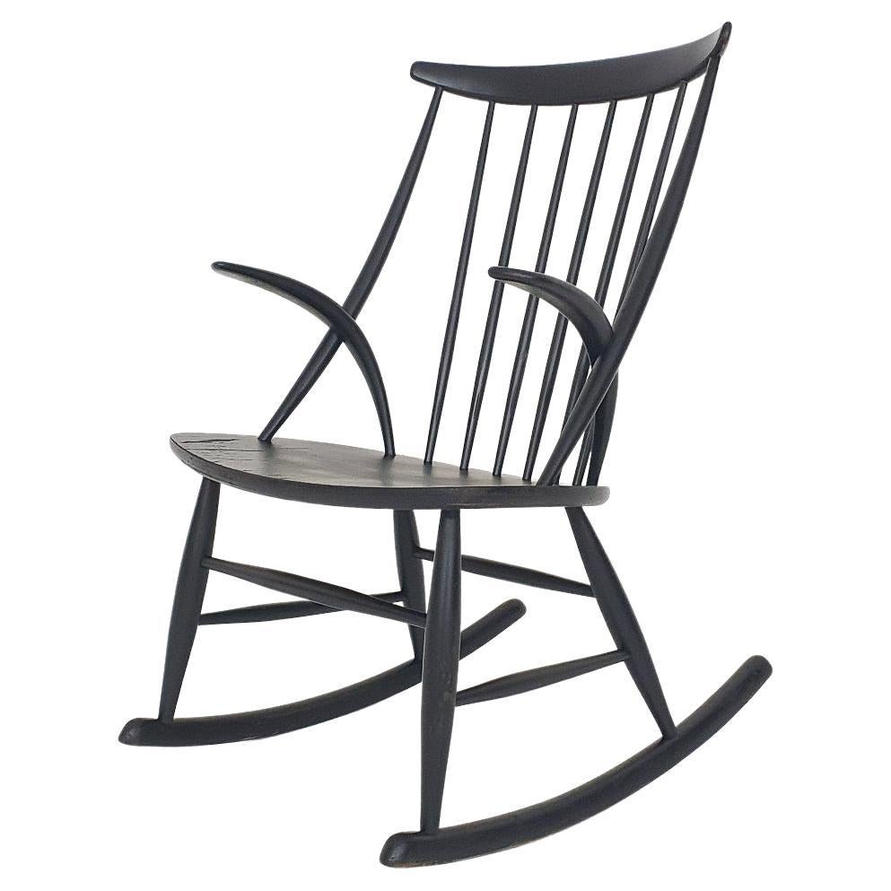 Chaise à bascule en bois noir de Illum Wikkelso pour Niels Eilersen, modèle IW3