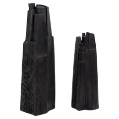 Black Wooden Sculptures "Refuges I & II" by Bertrand Créac'h, 1996