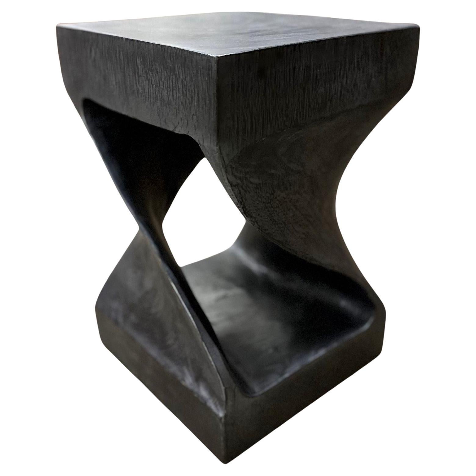 Black Wooden Side Table/ Stool, Organic Modern - Handcarved, IDN 2023 For Sale