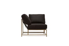 Black Wool and Antique Brass Corner Chair