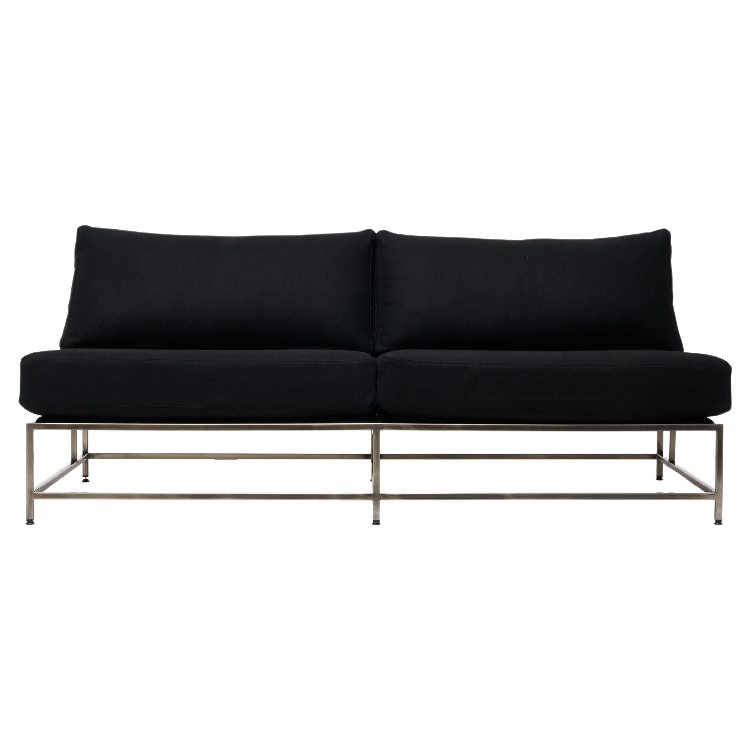 Black Wool and Antique Nickel Loveseat For Sale