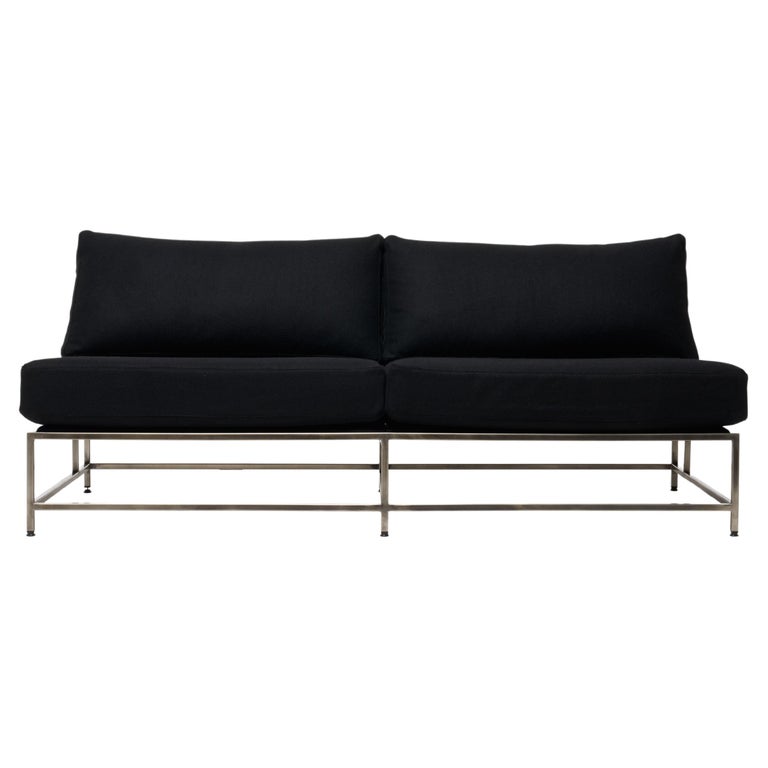 Black Wool and Antique Nickel Loveseat For Sale at 1stDibs