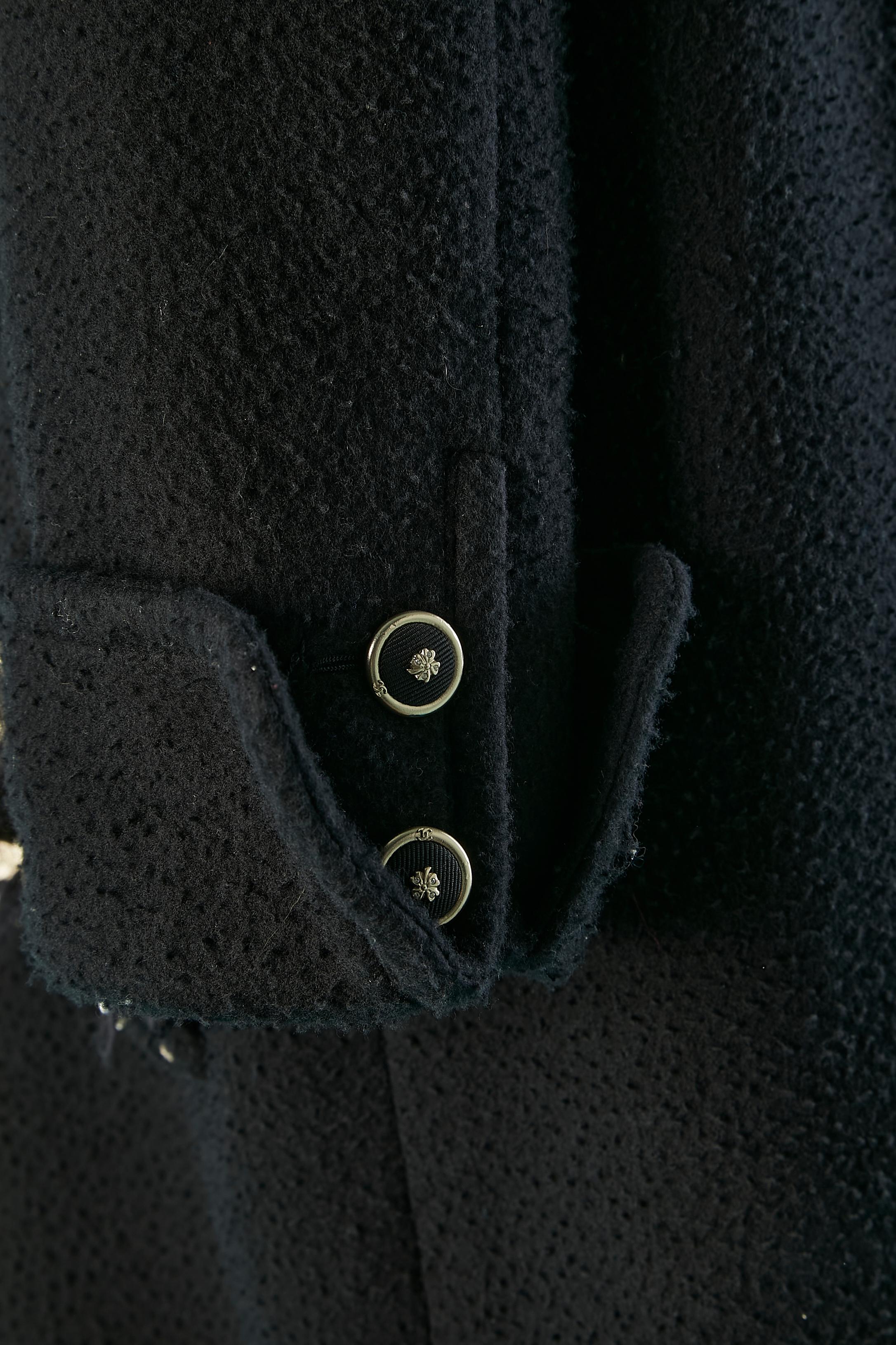 Black wool and cashmere double-breasted coat with embroideries on pockets Chanel For Sale 2