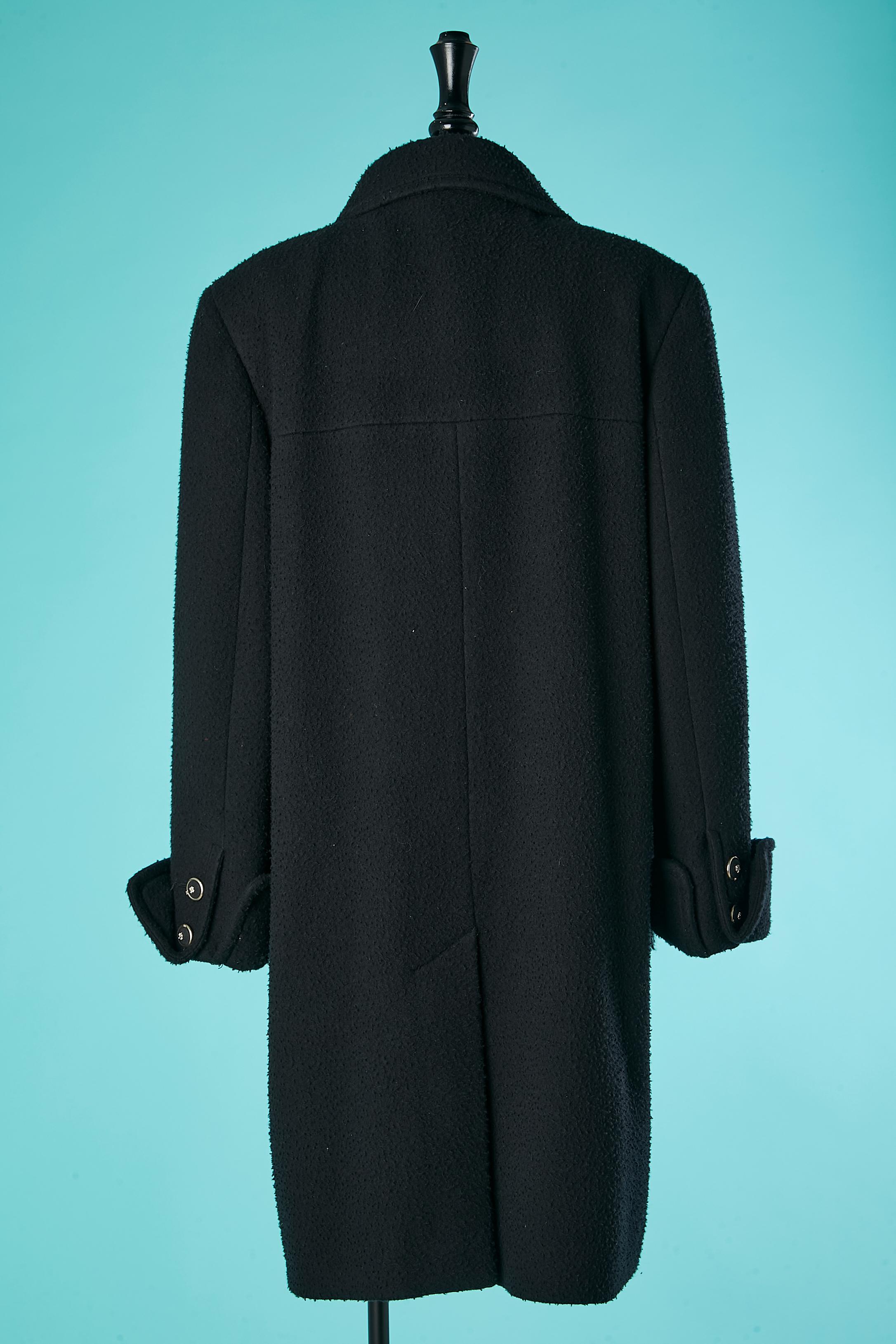 Black wool and cashmere double-breasted coat with embroideries on pockets Chanel For Sale 3