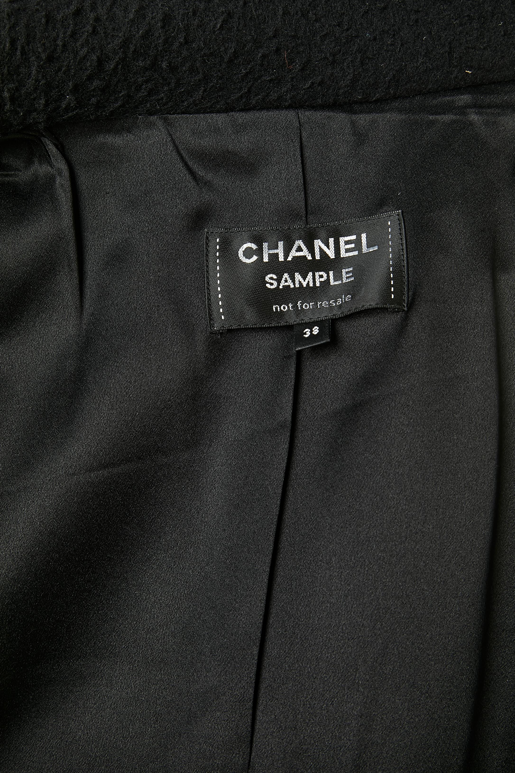 Black wool and cashmere double-breasted coat with embroideries on pockets Chanel For Sale 5
