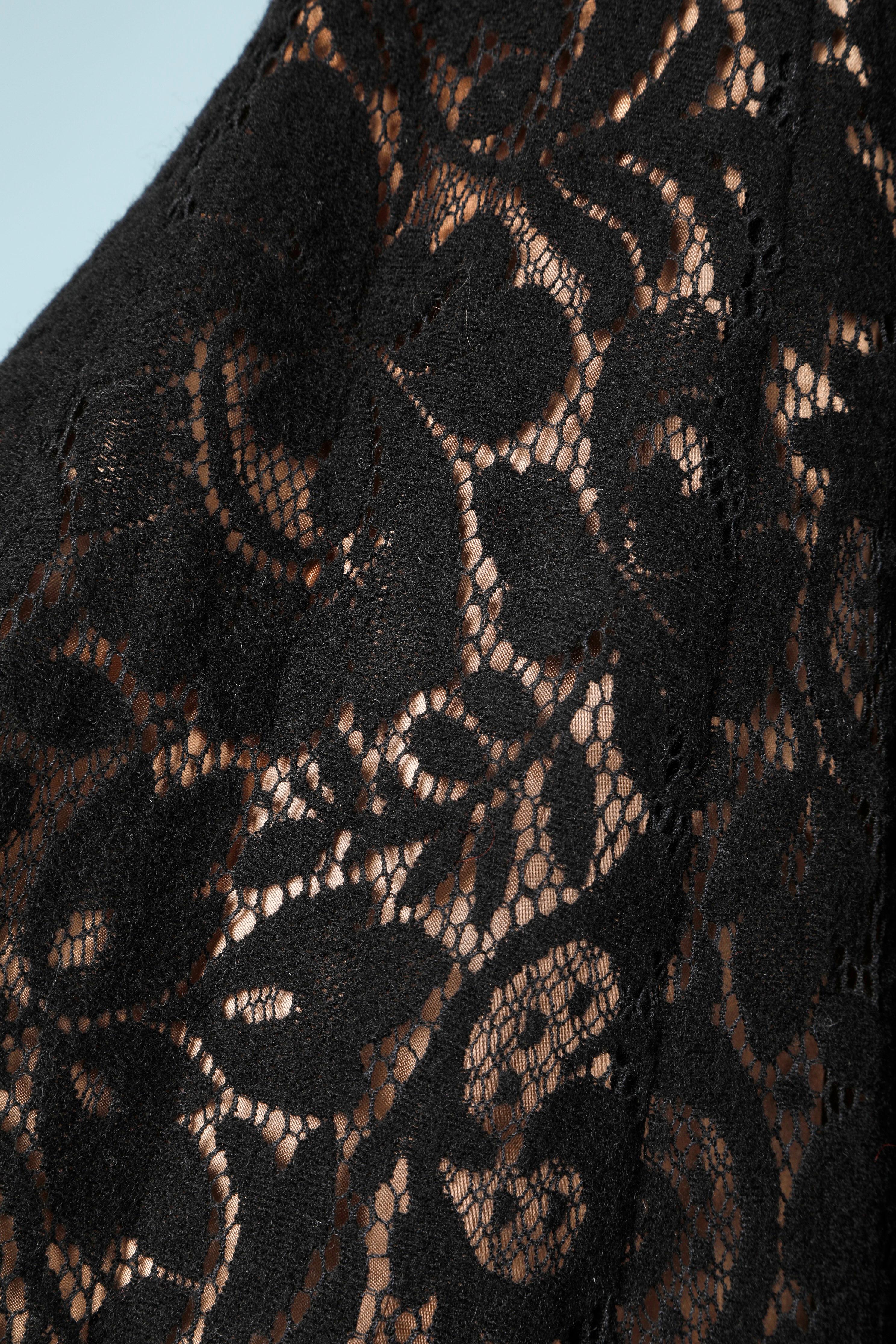 Black wool and cotton lace bustier dress Georges Rech  In Excellent Condition For Sale In Saint-Ouen-Sur-Seine, FR