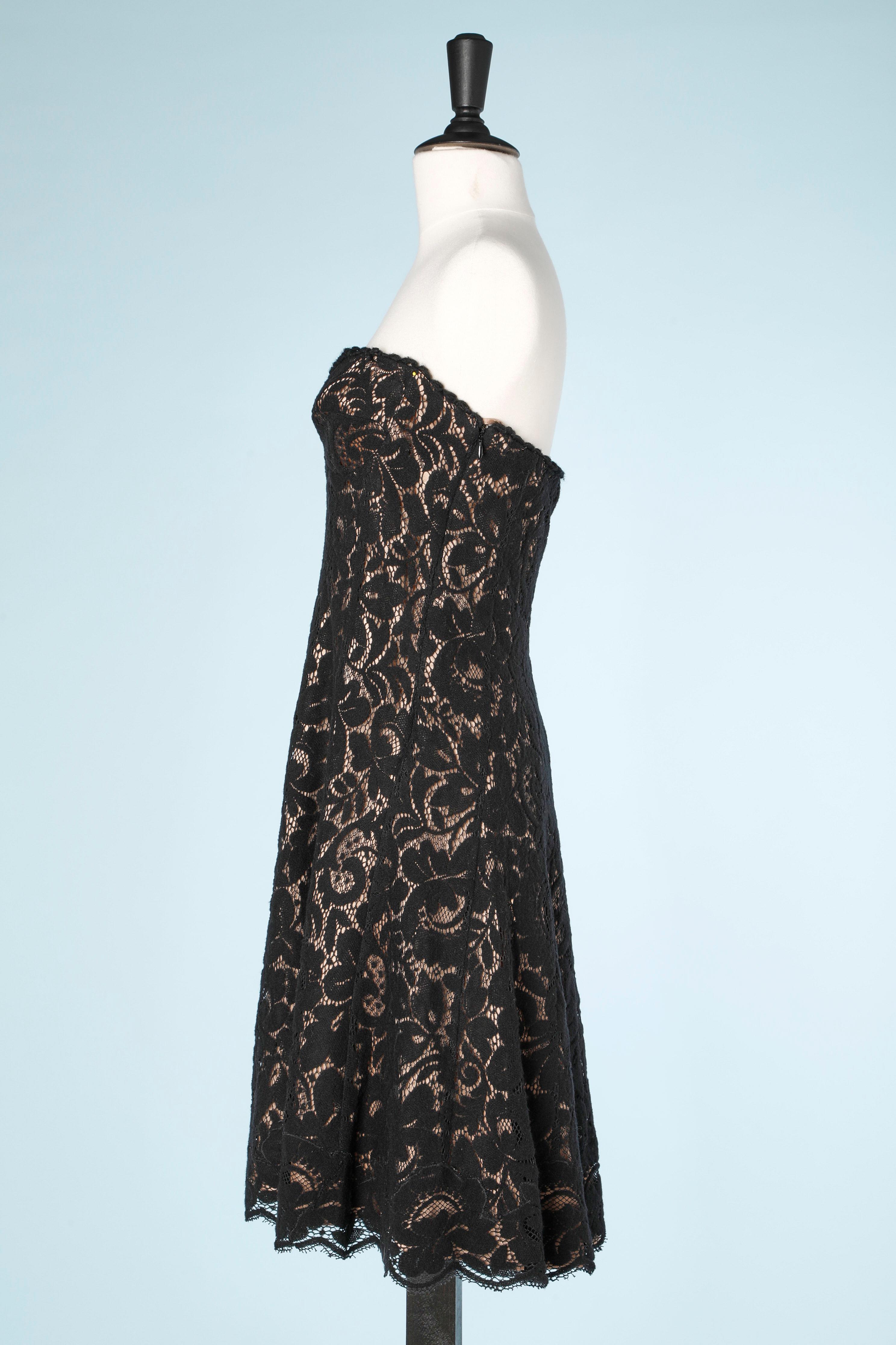 Women's Black wool and cotton lace bustier dress Georges Rech  For Sale
