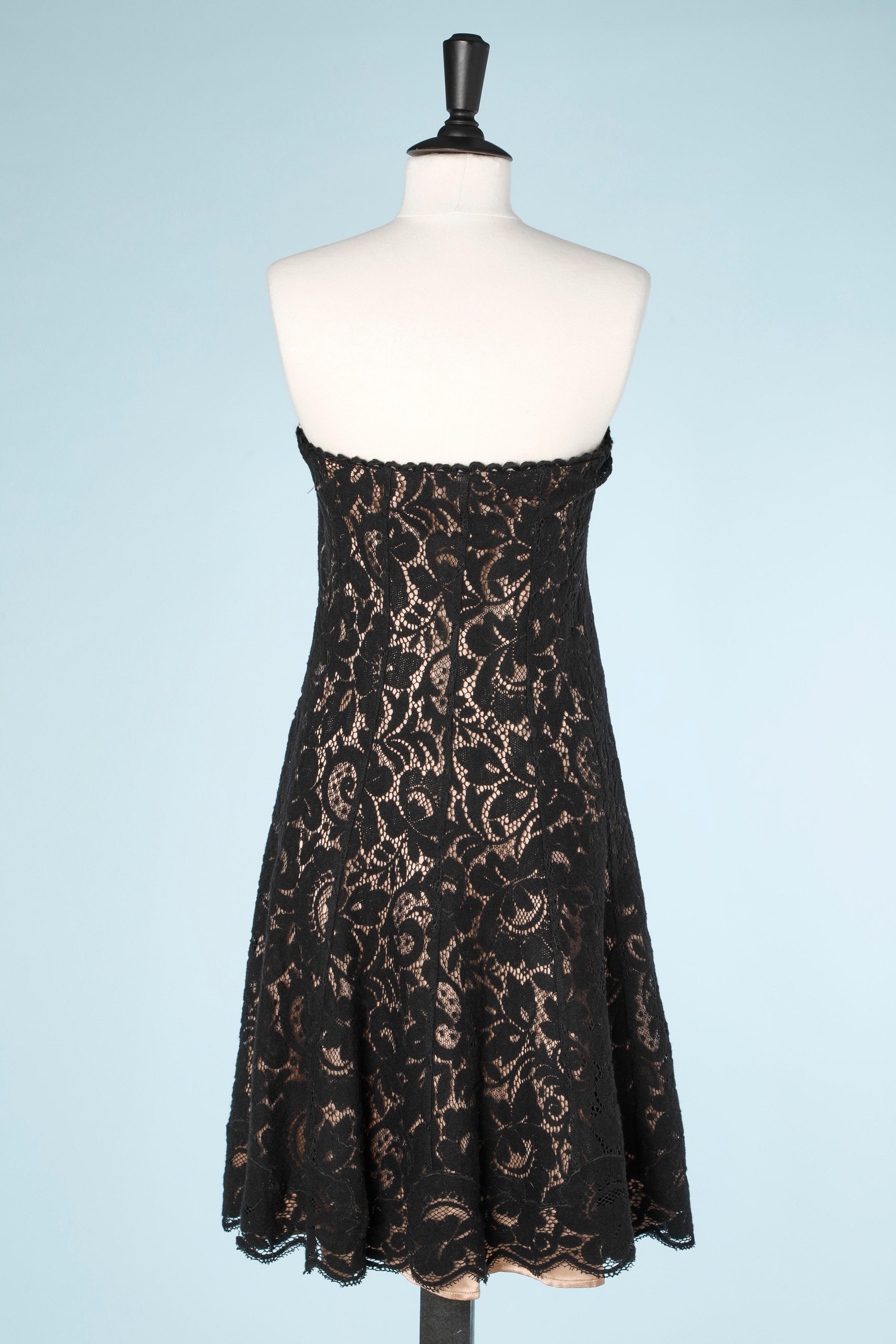 Black wool and cotton lace bustier dress Georges Rech  For Sale 1