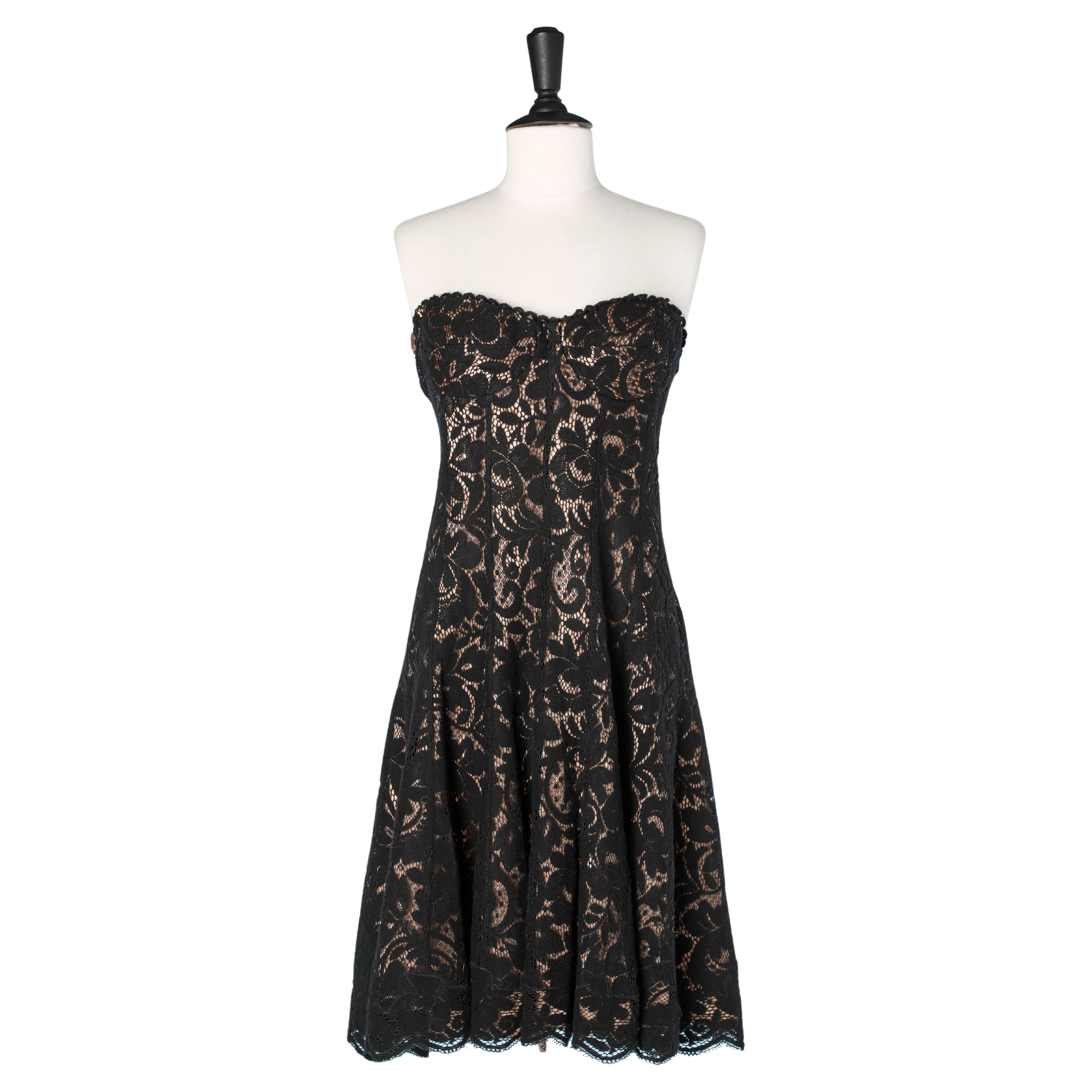 Black wool and cotton lace bustier dress Georges Rech  For Sale