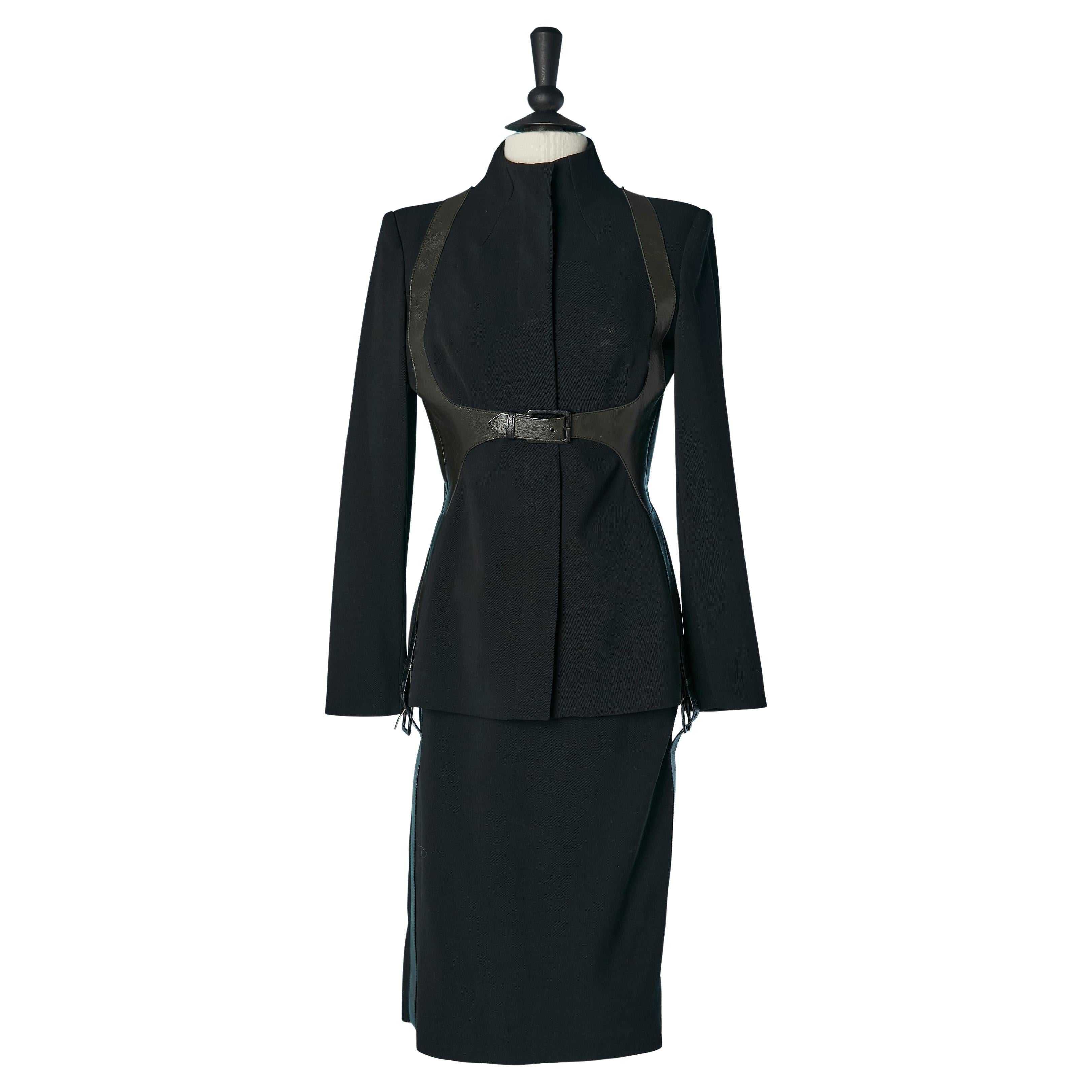 Black wool and leather " bondage" skirt suit ALEXANDER MCQUEEN in vendita